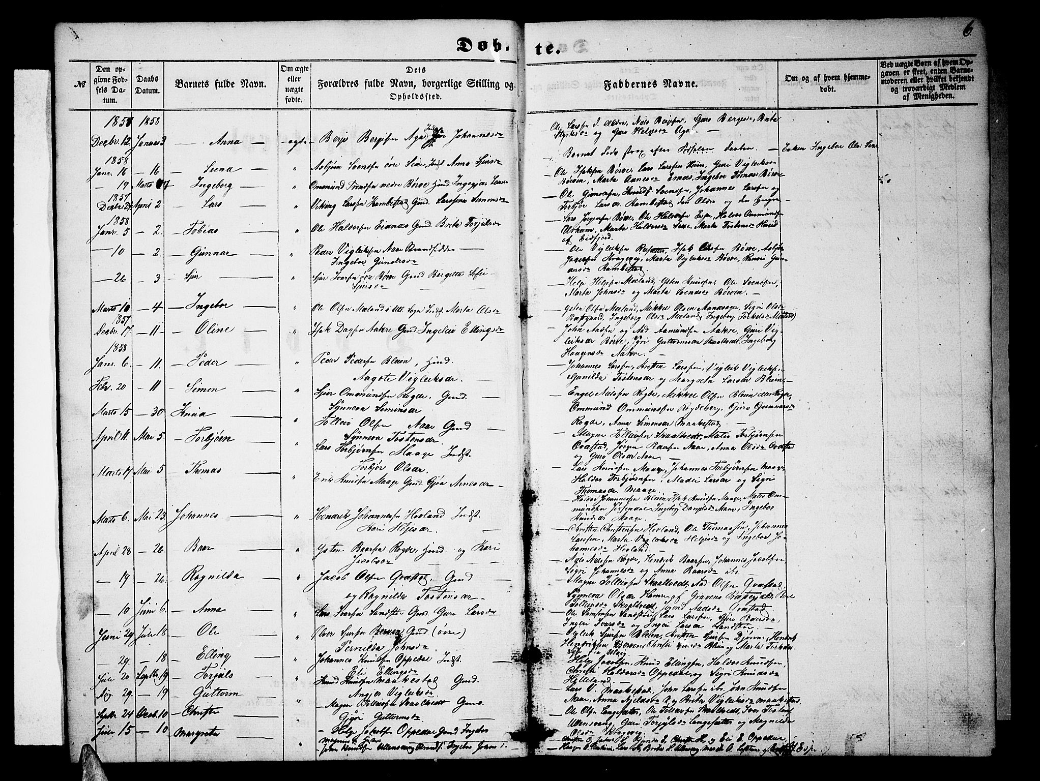 Ullensvang sokneprestembete, SAB/A-78701/H/Hab: Parish register (copy) no. B 10, 1858-1886, p. 6