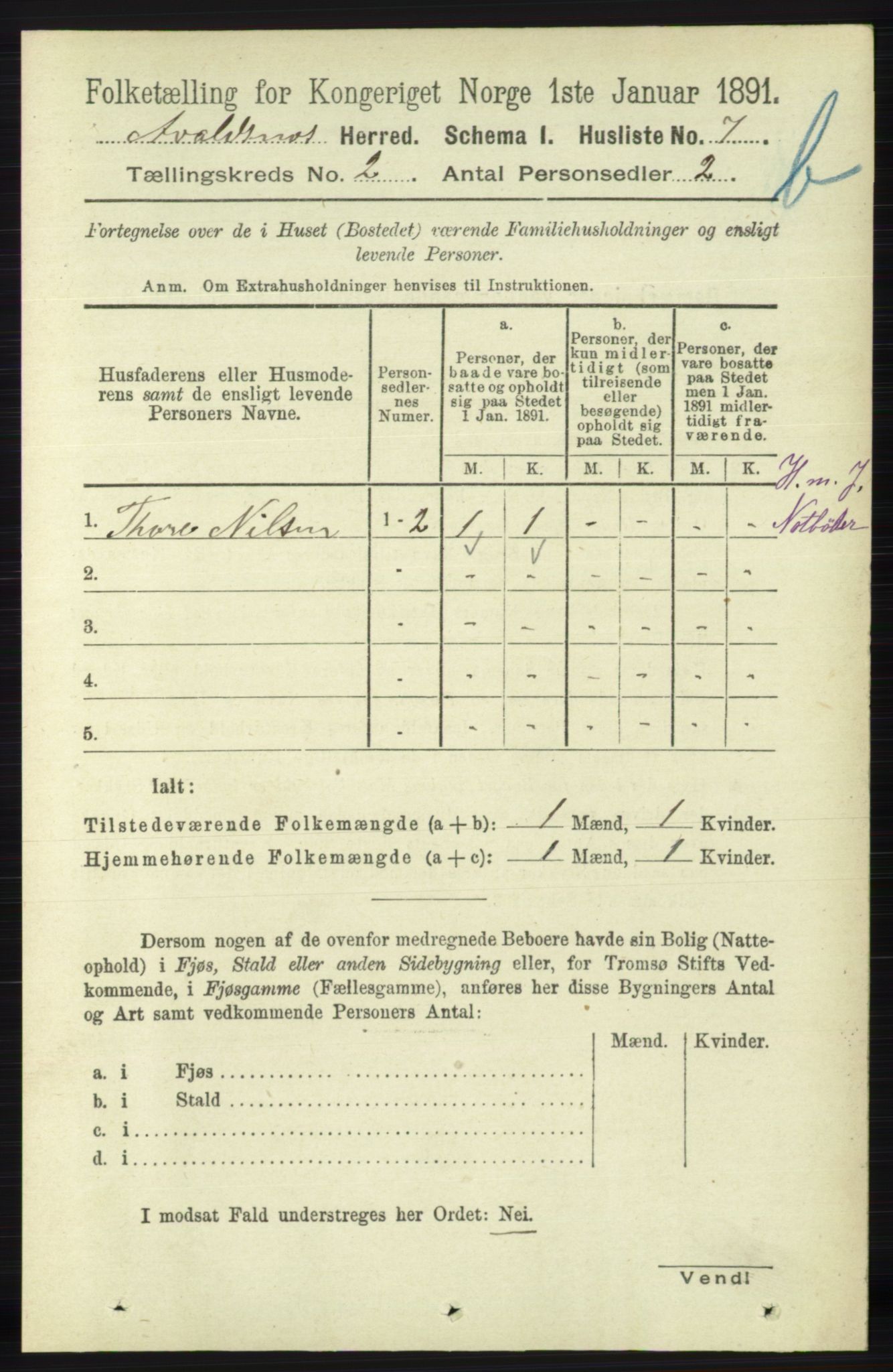 RA, 1891 census for 1147 Avaldsnes, 1891, p. 1896