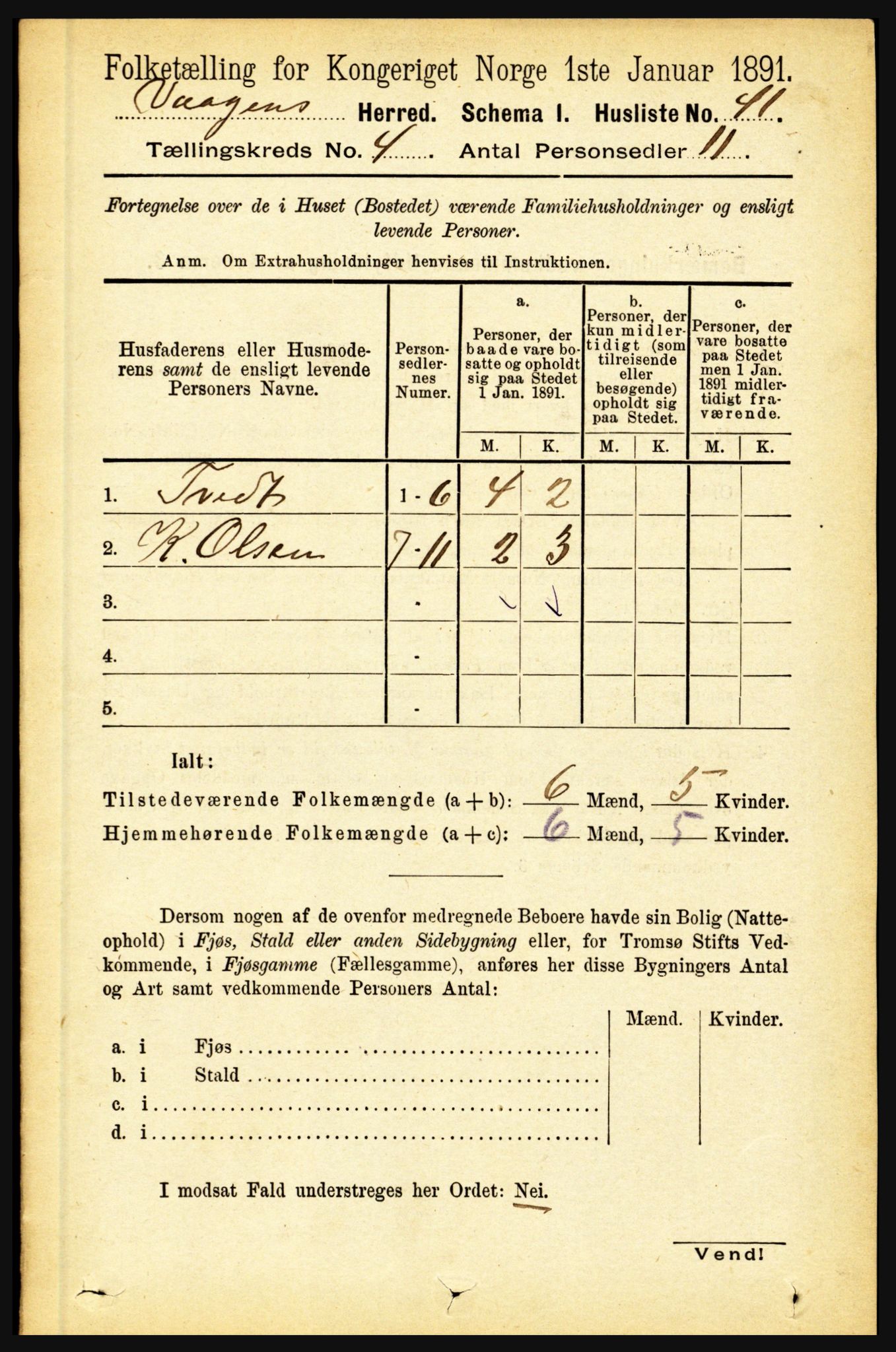 RA, 1891 census for 1865 Vågan, 1891, p. 918