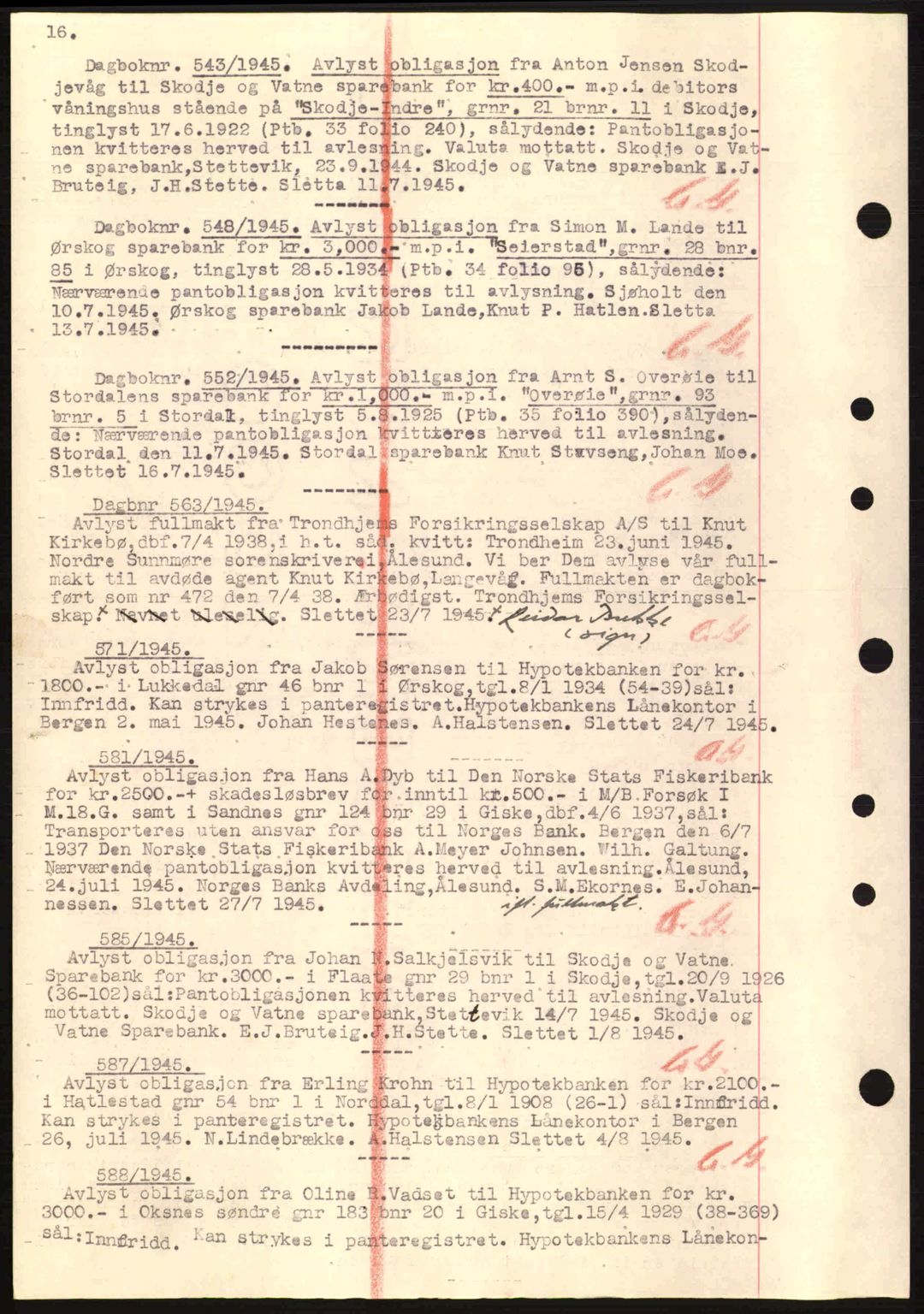 Nordre Sunnmøre sorenskriveri, SAT/A-0006/1/2/2C/2Ca: Mortgage book no. B6-14 a, 1942-1945, Diary no: : 543/1945