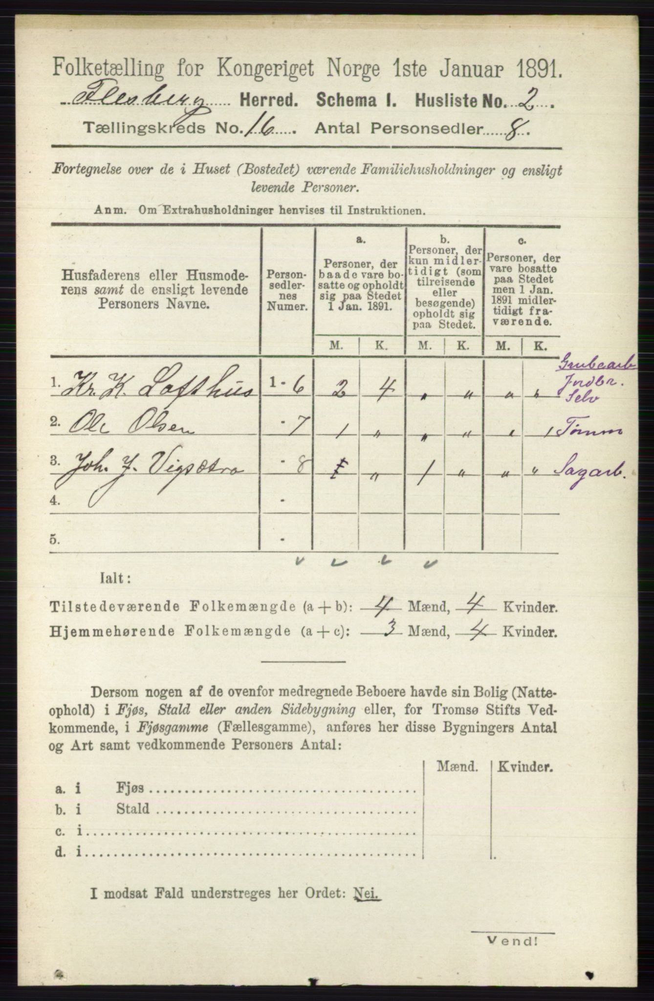 RA, 1891 census for 0631 Flesberg, 1891, p. 2826