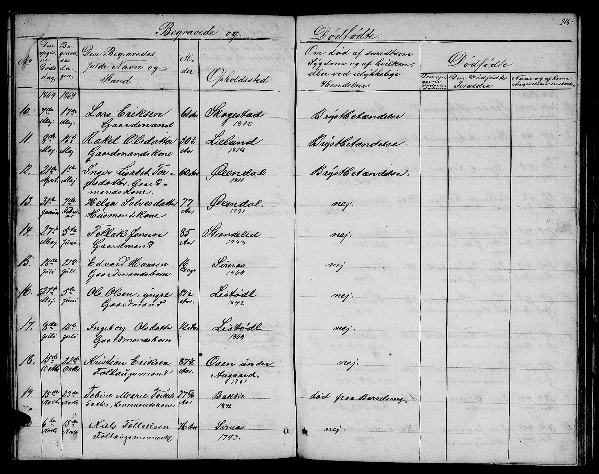 Bakke sokneprestkontor, AV/SAK-1111-0002/F/Fb/Fba/L0001: Parish register (copy) no. B 1, 1849-1879, p. 215