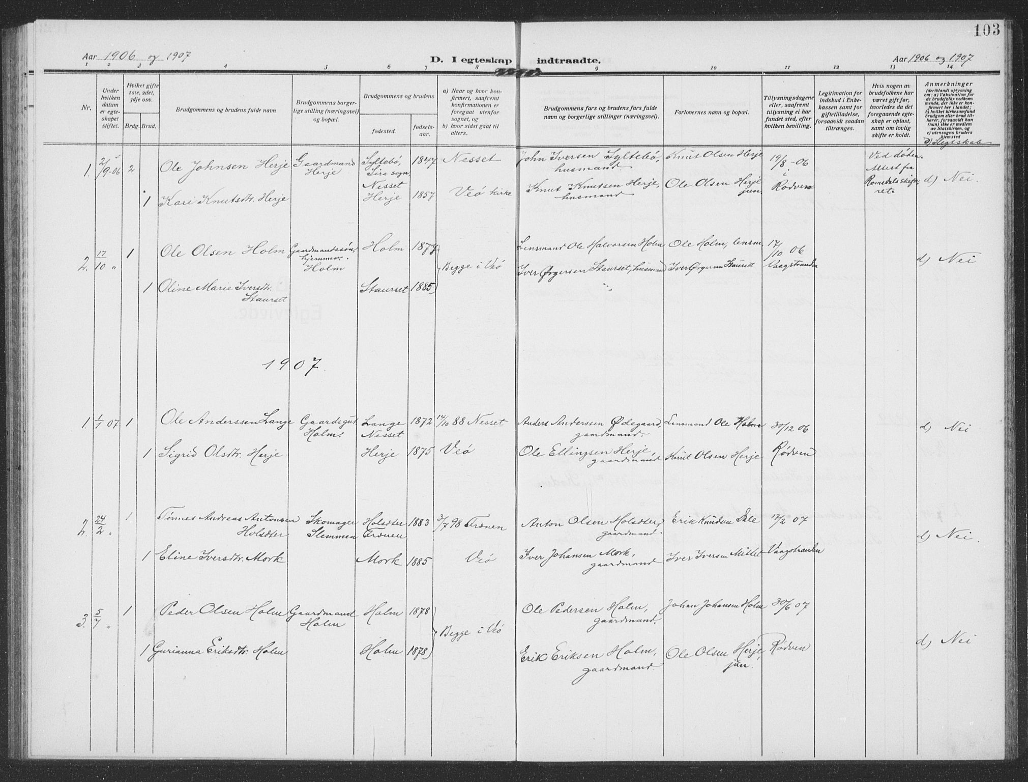 Ministerialprotokoller, klokkerbøker og fødselsregistre - Møre og Romsdal, SAT/A-1454/549/L0615: Parish register (copy) no. 549C01, 1905-1932, p. 103