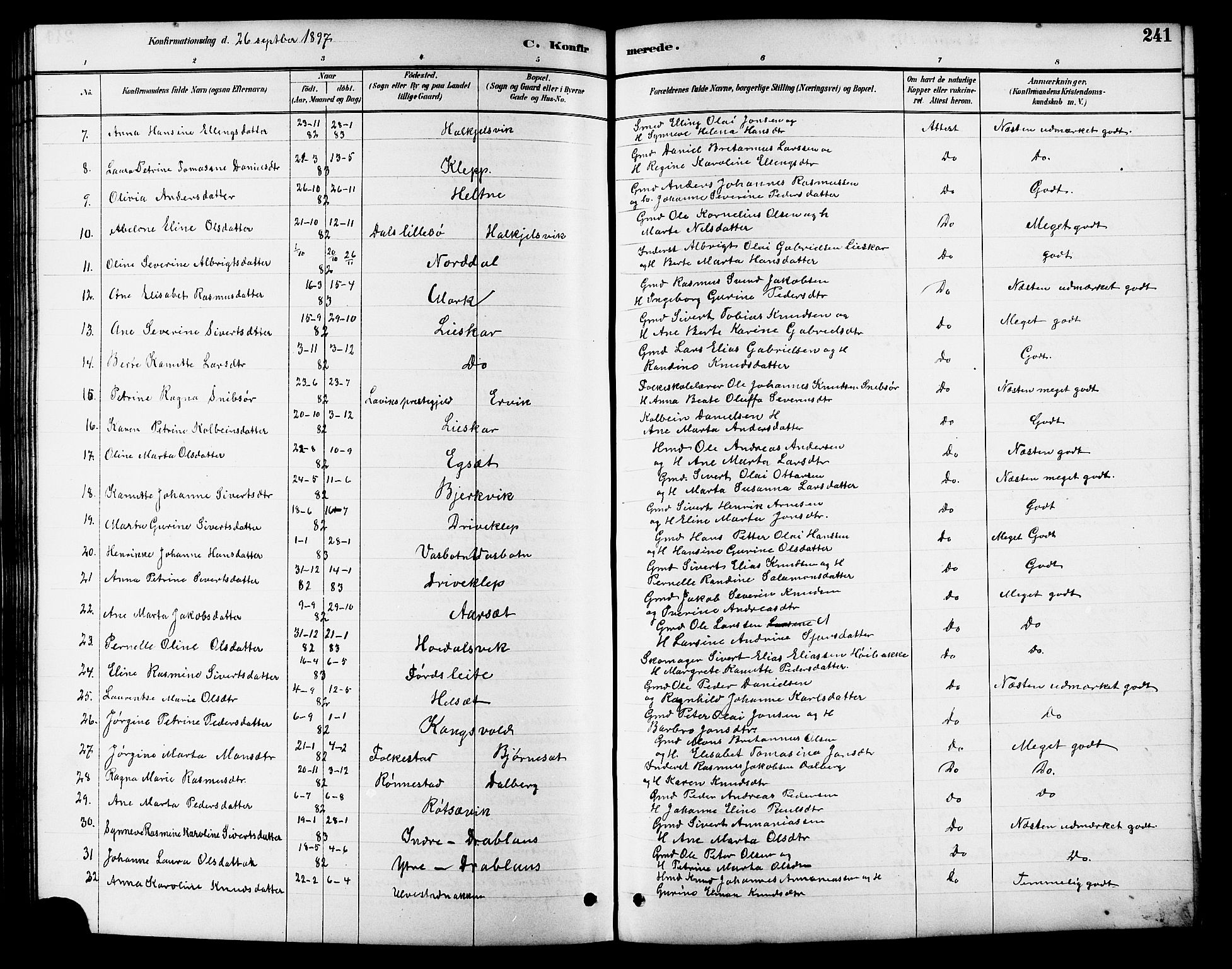 Ministerialprotokoller, klokkerbøker og fødselsregistre - Møre og Romsdal, AV/SAT-A-1454/511/L0158: Parish register (copy) no. 511C04, 1884-1903, p. 241