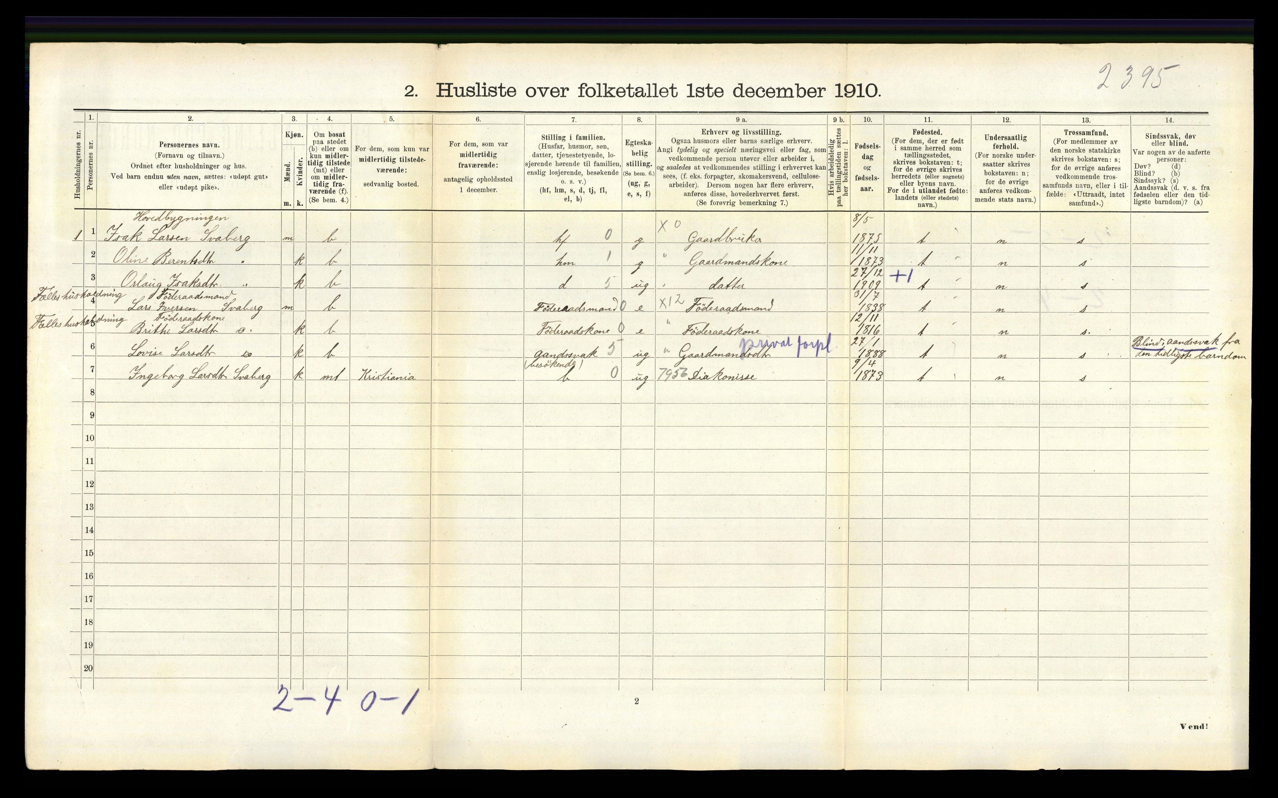 RA, 1910 census for Gulen, 1910, p. 331