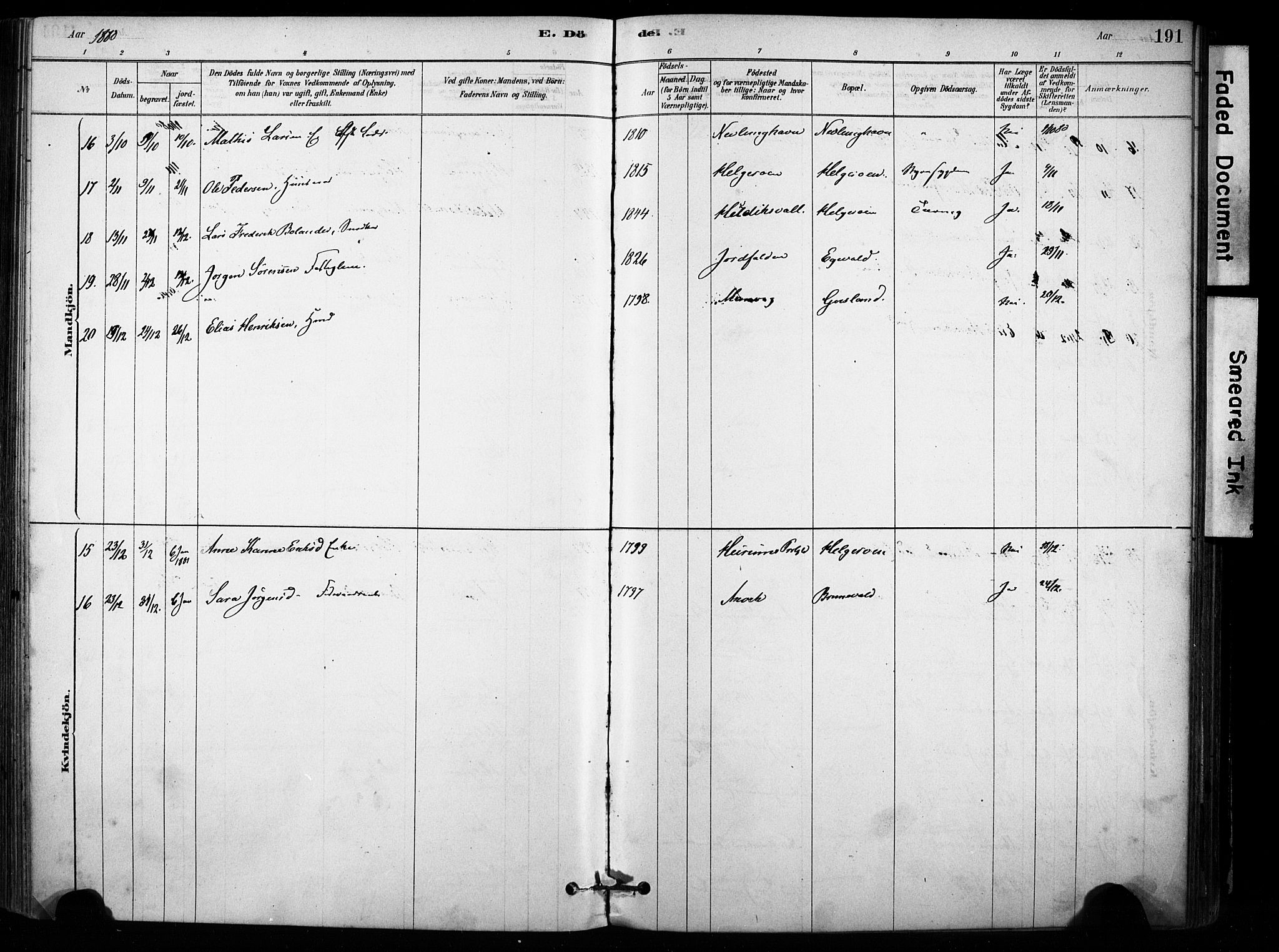 Brunlanes kirkebøker, AV/SAKO-A-342/F/Fb/L0001: Parish register (official) no. II 1, 1878-1899, p. 191