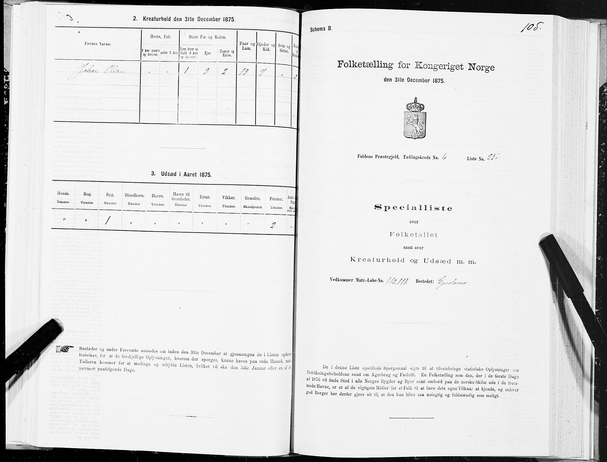 SAT, 1875 census for 1845P Folda, 1875, p. 2105