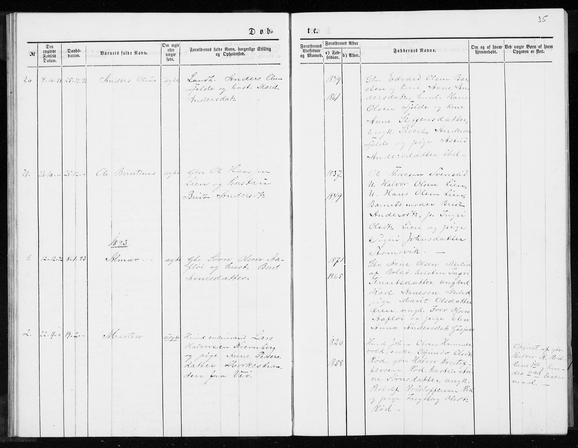 Ministerialprotokoller, klokkerbøker og fødselsregistre - Møre og Romsdal, SAT/A-1454/551/L0631: Parish register (copy) no. 551C03, 1886-1894, p. 35