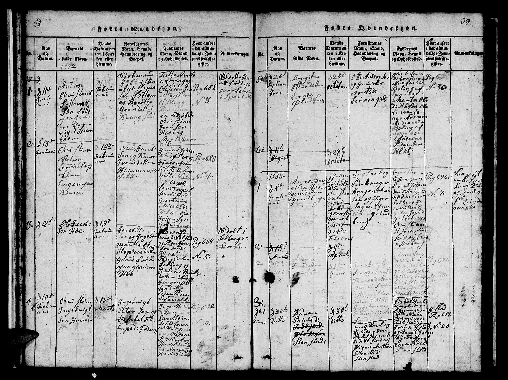 Ministerialprotokoller, klokkerbøker og fødselsregistre - Nord-Trøndelag, SAT/A-1458/731/L0310: Parish register (copy) no. 731C01, 1816-1874, p. 38-39