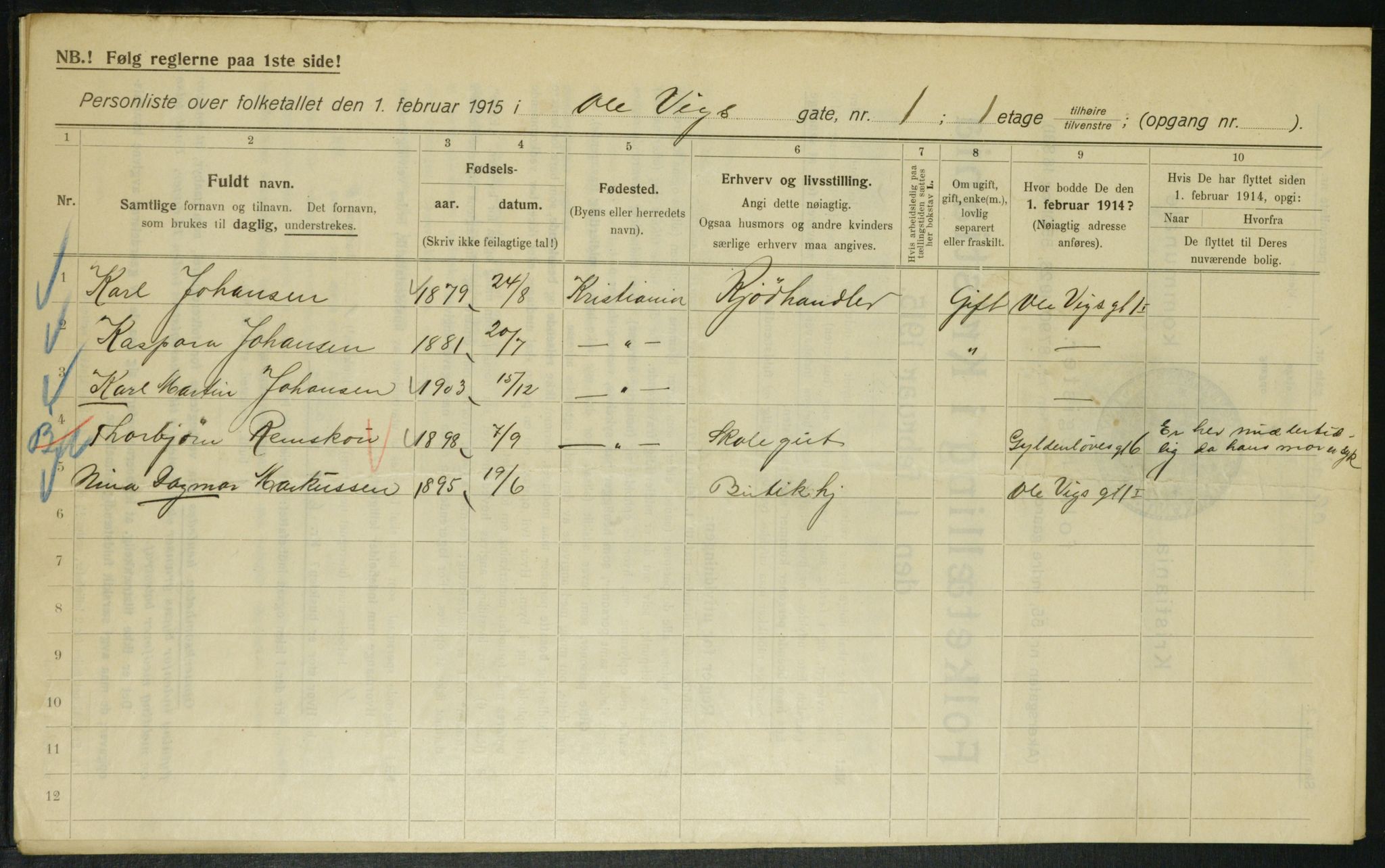 OBA, Municipal Census 1915 for Kristiania, 1915, p. 74856