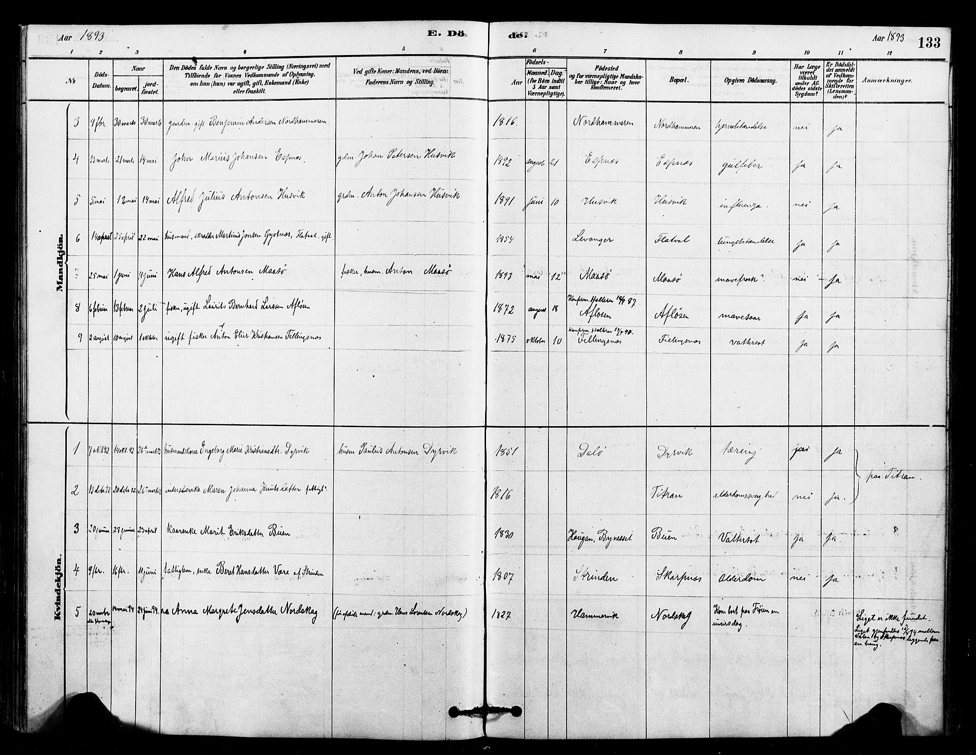 Ministerialprotokoller, klokkerbøker og fødselsregistre - Sør-Trøndelag, SAT/A-1456/641/L0595: Parish register (official) no. 641A01, 1882-1897, p. 133