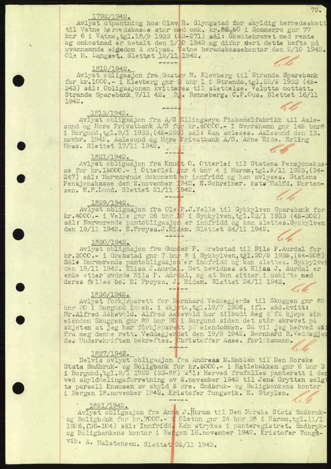 Nordre Sunnmøre sorenskriveri, SAT/A-0006/1/2/2C/2Ca: Mortgage book no. B1-6, 1938-1942, Diary no: : 1792/1942