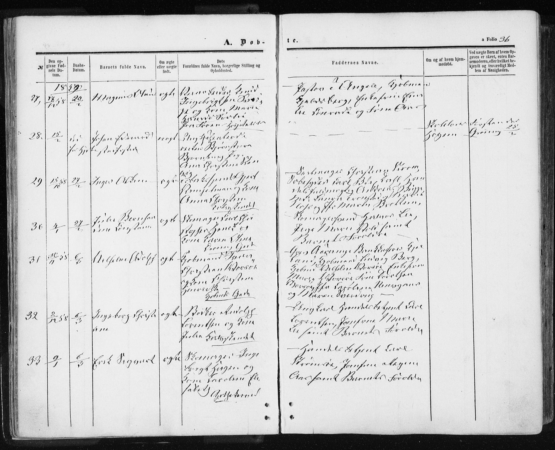 Ministerialprotokoller, klokkerbøker og fødselsregistre - Sør-Trøndelag, SAT/A-1456/601/L0053: Parish register (official) no. 601A21, 1857-1865, p. 36