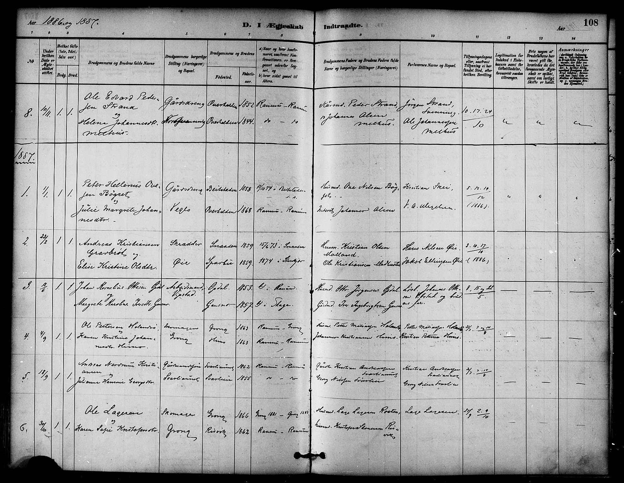 Ministerialprotokoller, klokkerbøker og fødselsregistre - Nord-Trøndelag, SAT/A-1458/764/L0555: Parish register (official) no. 764A10, 1881-1896, p. 108