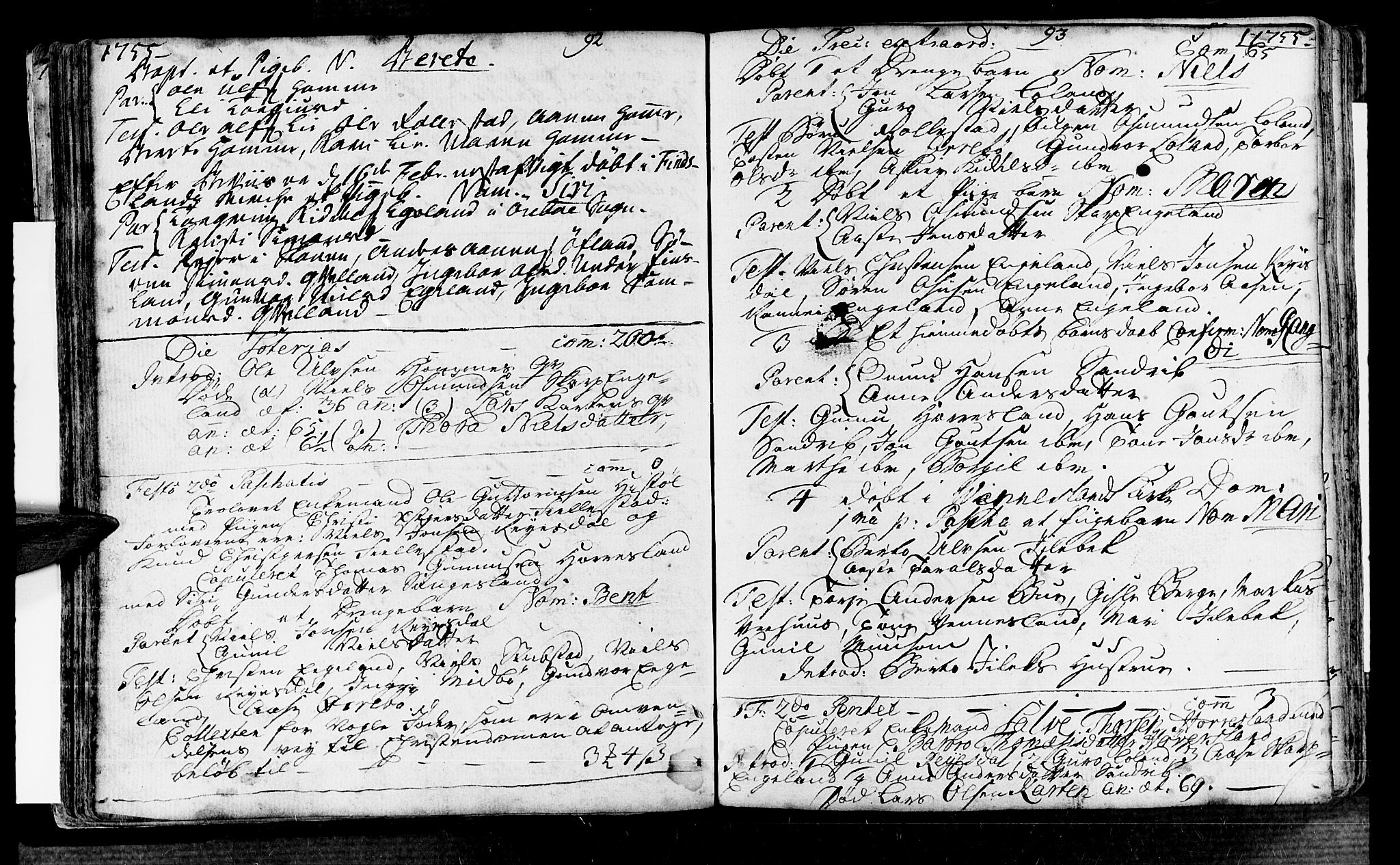 Vennesla sokneprestkontor, AV/SAK-1111-0045/Fa/Fac/L0001: Parish register (official) no. A 1, 1743-1784, p. 92-93