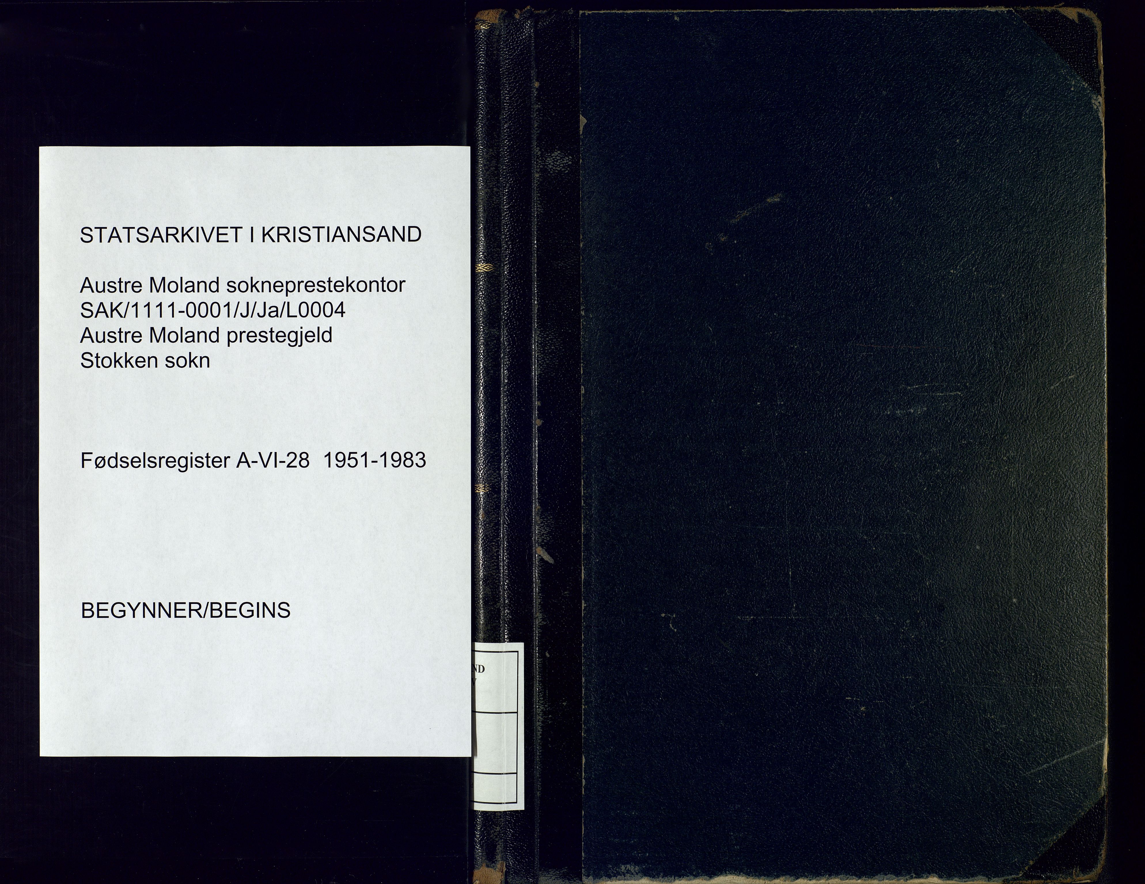 Austre Moland sokneprestkontor, SAK/1111-0001/J/Ja/L0004: Birth register no. A-VI-28, 1951-1983