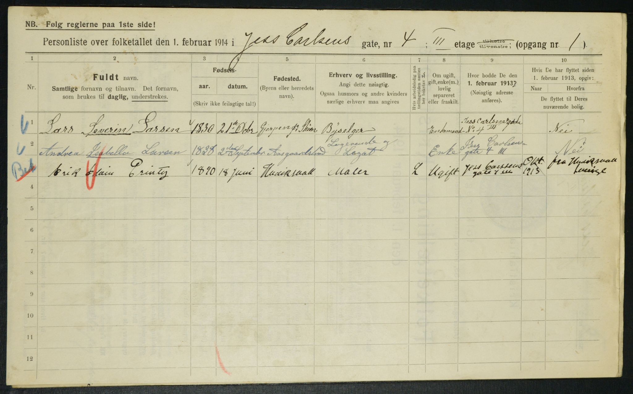 OBA, Municipal Census 1914 for Kristiania, 1914, p. 47001