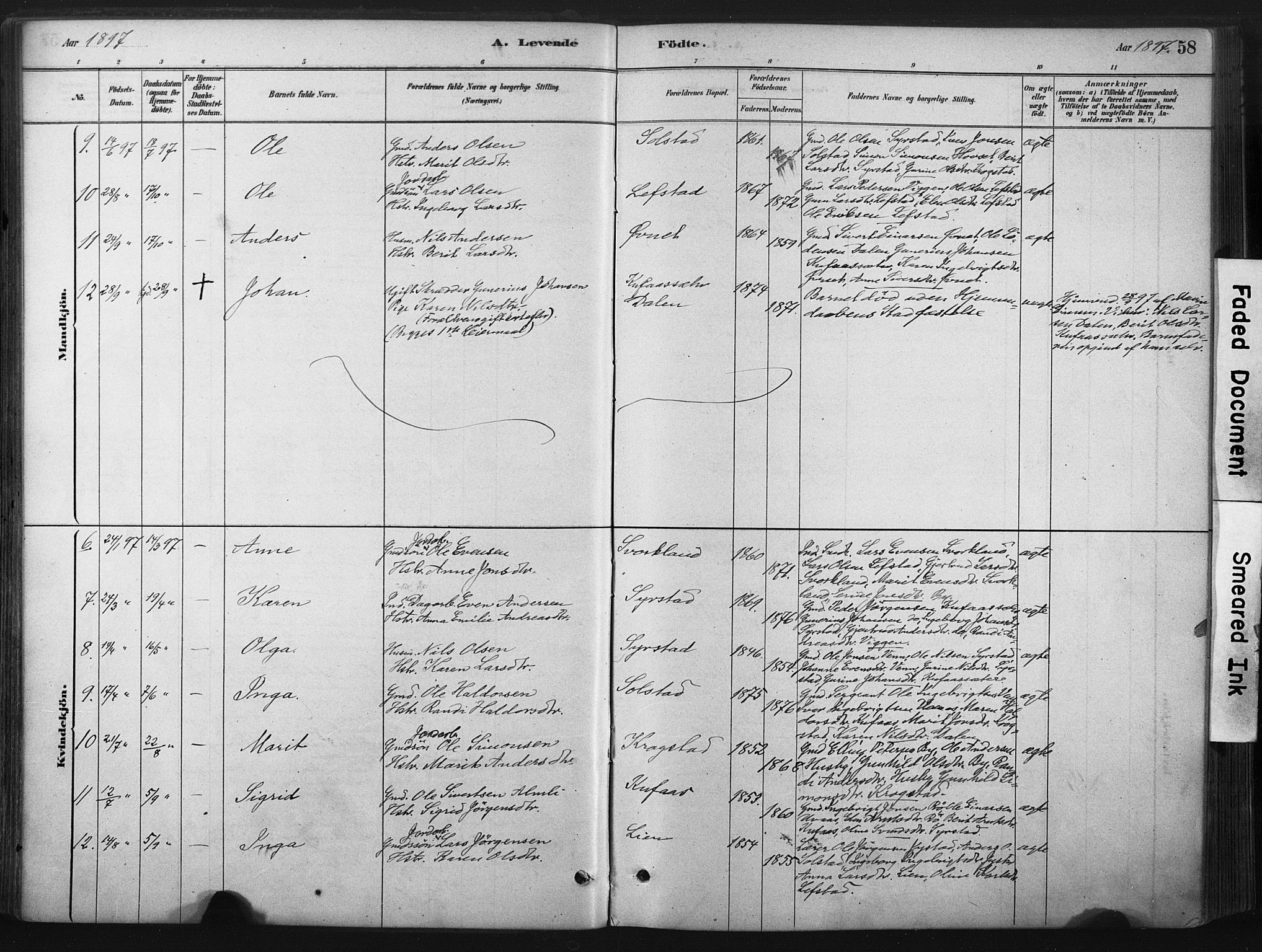 Ministerialprotokoller, klokkerbøker og fødselsregistre - Sør-Trøndelag, AV/SAT-A-1456/667/L0795: Parish register (official) no. 667A03, 1879-1907, p. 58