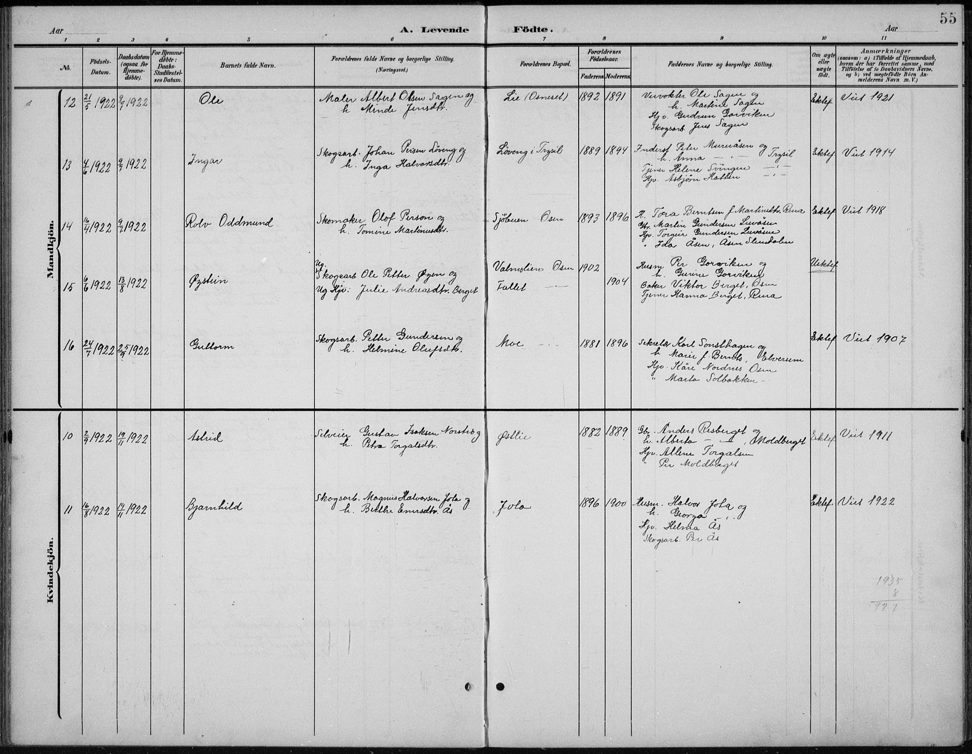 Åmot prestekontor, Hedmark, AV/SAH-PREST-056/H/Ha/Hab/L0003: Parish register (copy) no. 3, 1902-1938, p. 55