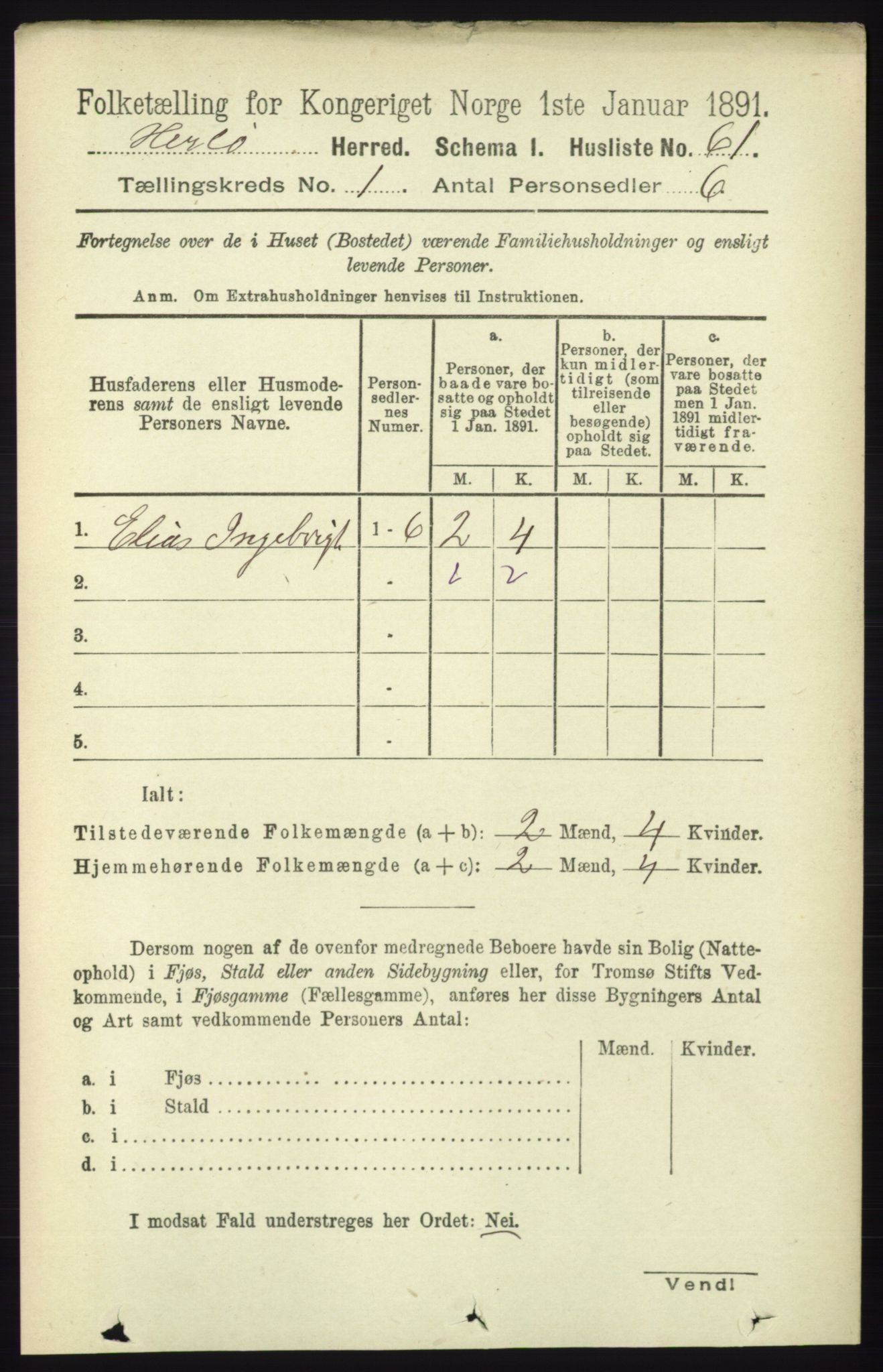 RA, 1891 census for 1258 Herdla, 1891, p. 83