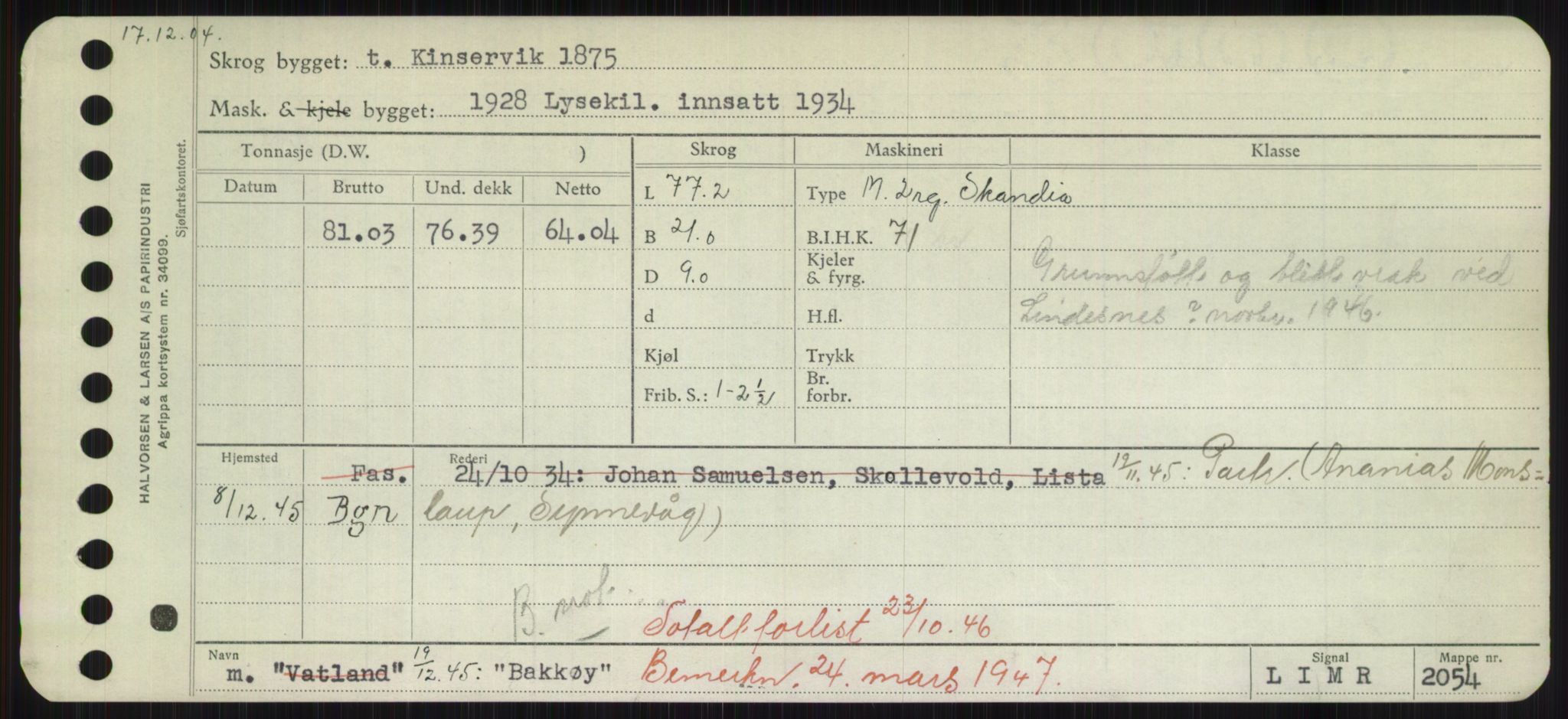 Sjøfartsdirektoratet med forløpere, Skipsmålingen, RA/S-1627/H/Hd/L0003: Fartøy, B-Bev, p. 65