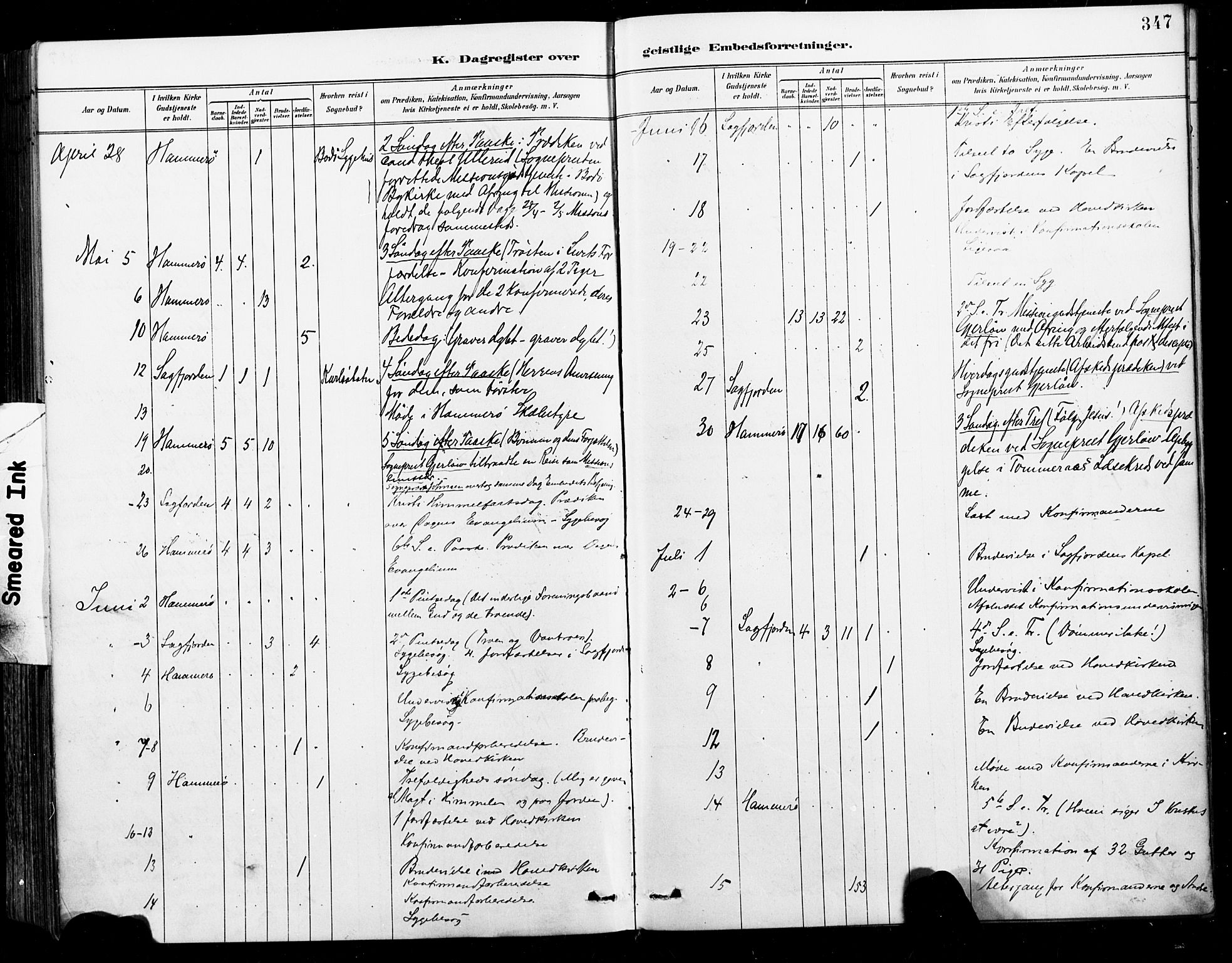 Ministerialprotokoller, klokkerbøker og fødselsregistre - Nordland, AV/SAT-A-1459/859/L0847: Parish register (official) no. 859A07, 1890-1899, p. 347