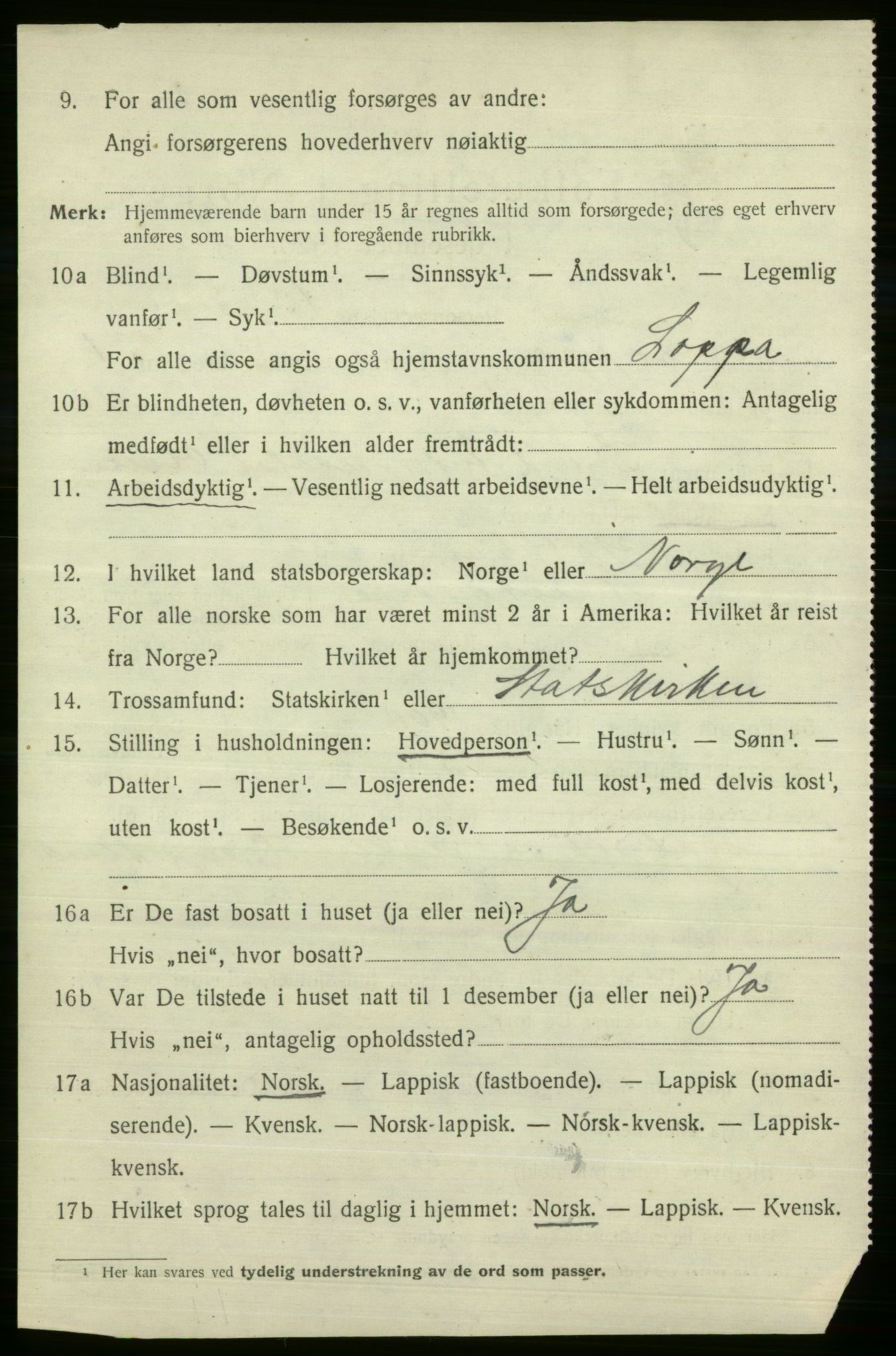 SATØ, 1920 census for Loppa, 1920, p. 623