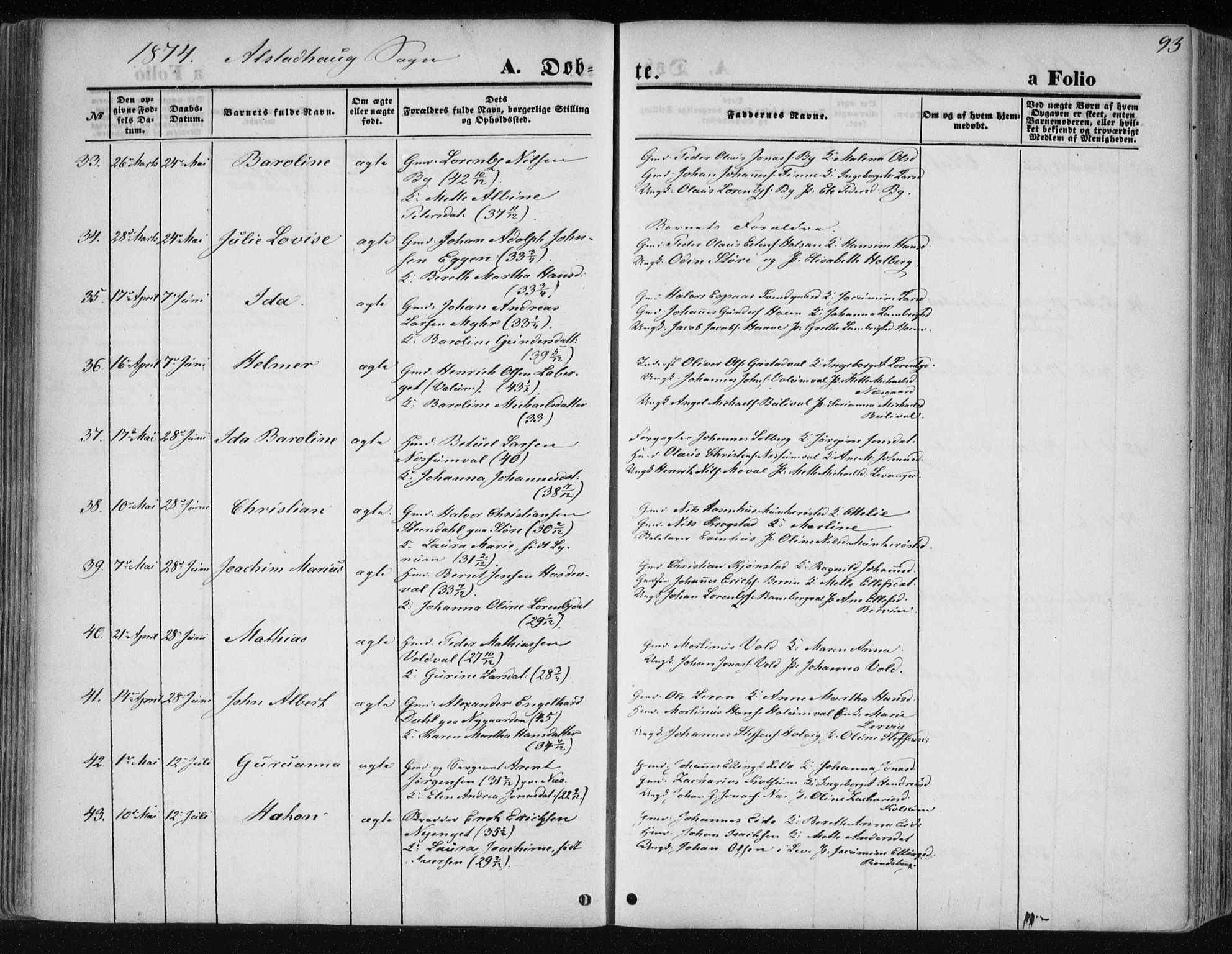 Ministerialprotokoller, klokkerbøker og fødselsregistre - Nord-Trøndelag, AV/SAT-A-1458/717/L0157: Parish register (official) no. 717A08 /1, 1863-1877, p. 93