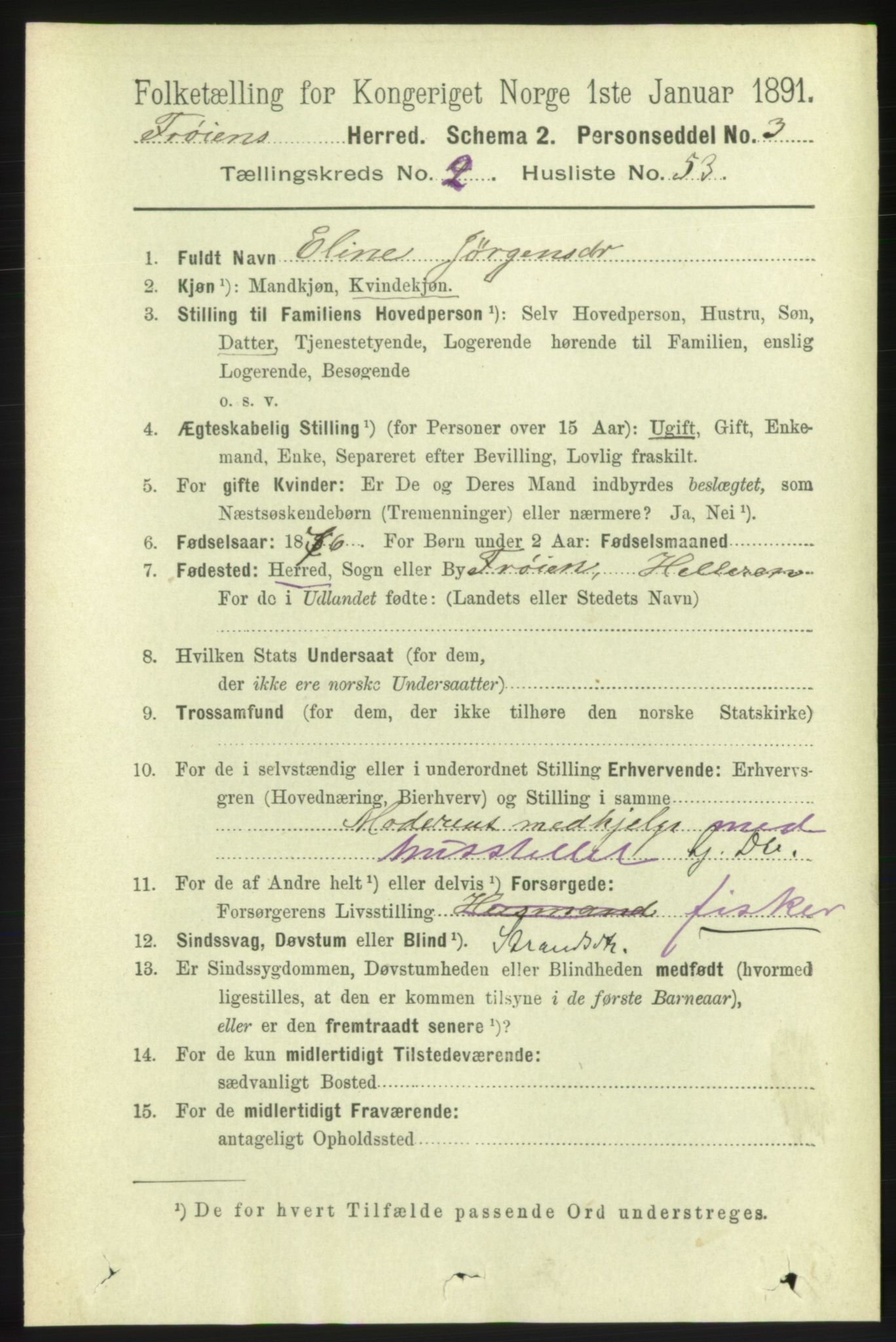 RA, 1891 census for 1619 Frøya, 1891, p. 1326