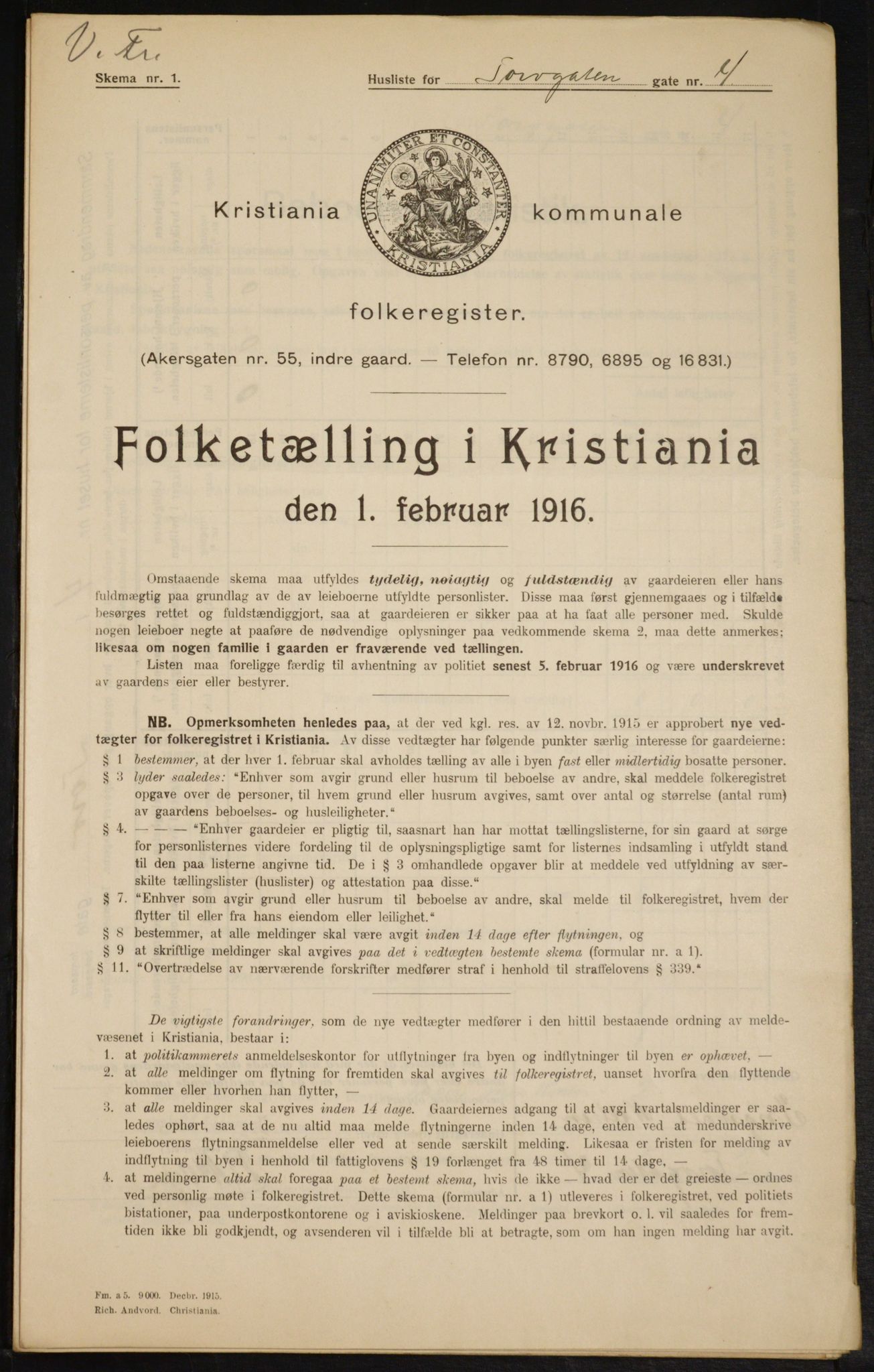 OBA, Municipal Census 1916 for Kristiania, 1916, p. 117109