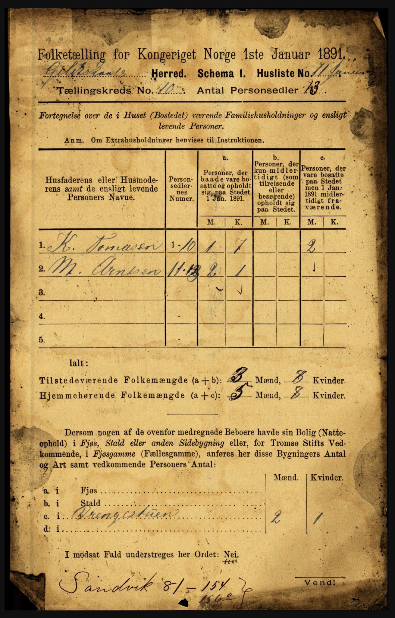RA, 1891 census for 1838 Gildeskål, 1891, p. 2910