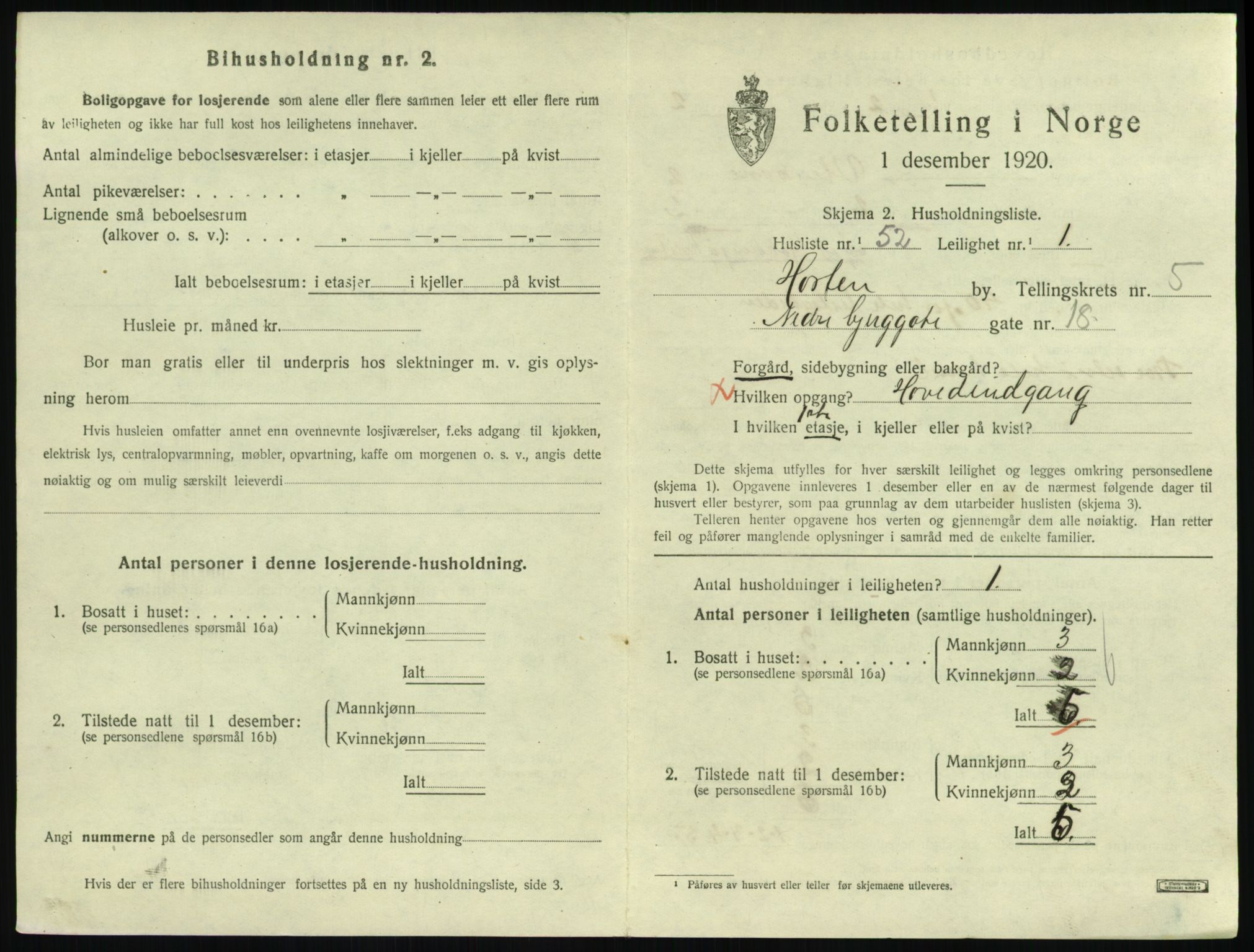 SAKO, 1920 census for Horten, 1920, p. 5859