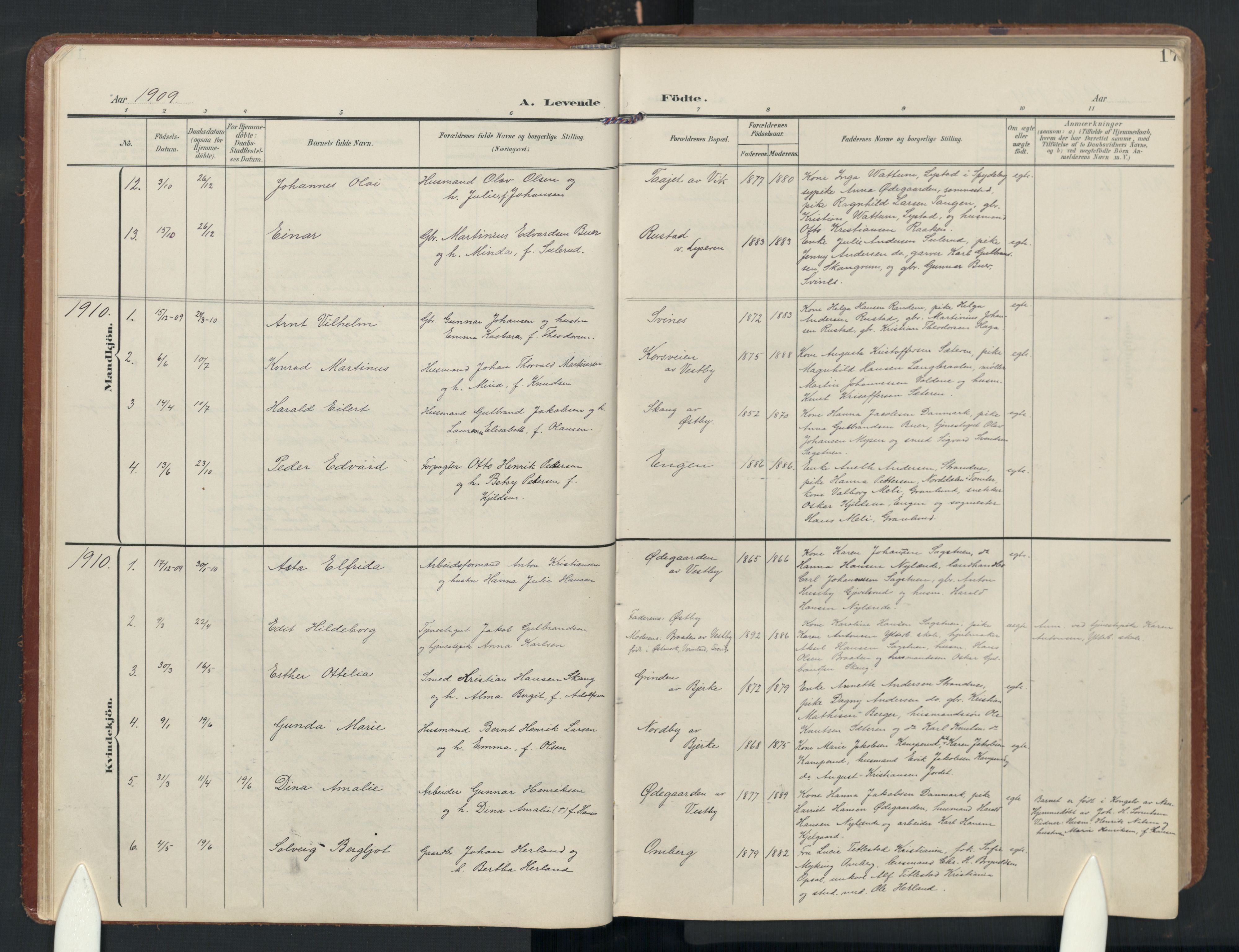 Enebakk prestekontor Kirkebøker, AV/SAO-A-10171c/G/Gb/L0003: Parish register (copy) no. II 3, 1903-1970, p. 17