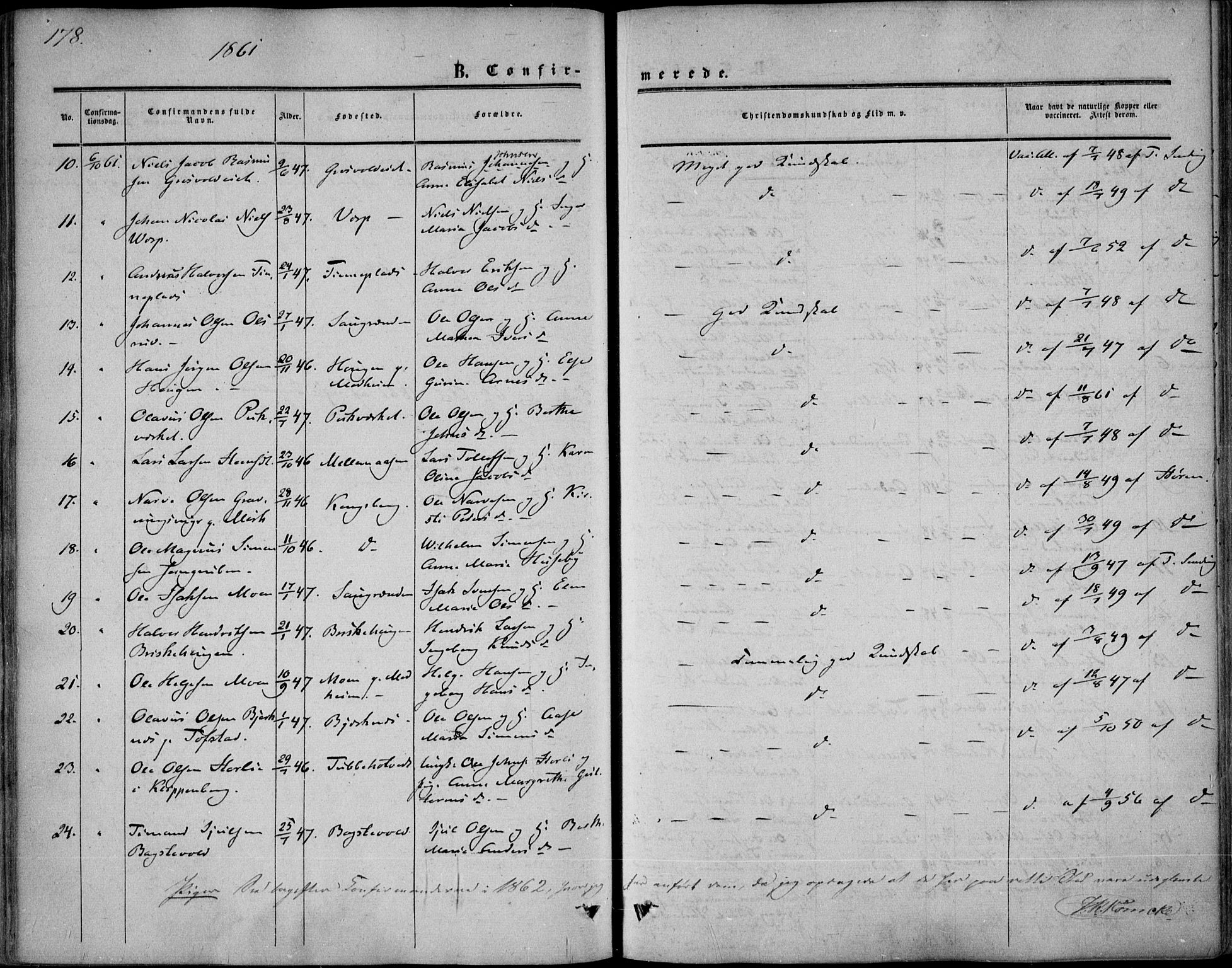 Sandsvær kirkebøker, AV/SAKO-A-244/F/Fa/L0006: Parish register (official) no. I 6, 1857-1868, p. 178