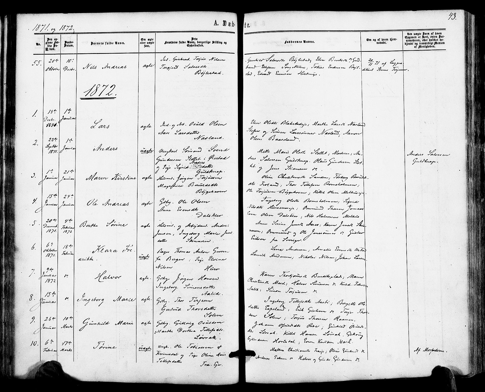Froland sokneprestkontor, AV/SAK-1111-0013/F/Fa/L0003: Parish register (official) no. A 3, 1864-1881, p. 43