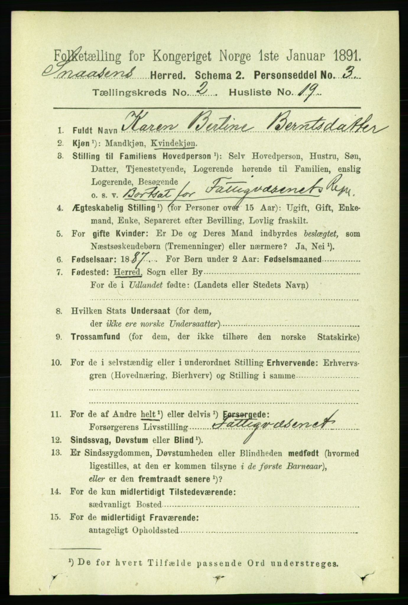 RA, 1891 census for 1736 Snåsa, 1891, p. 558