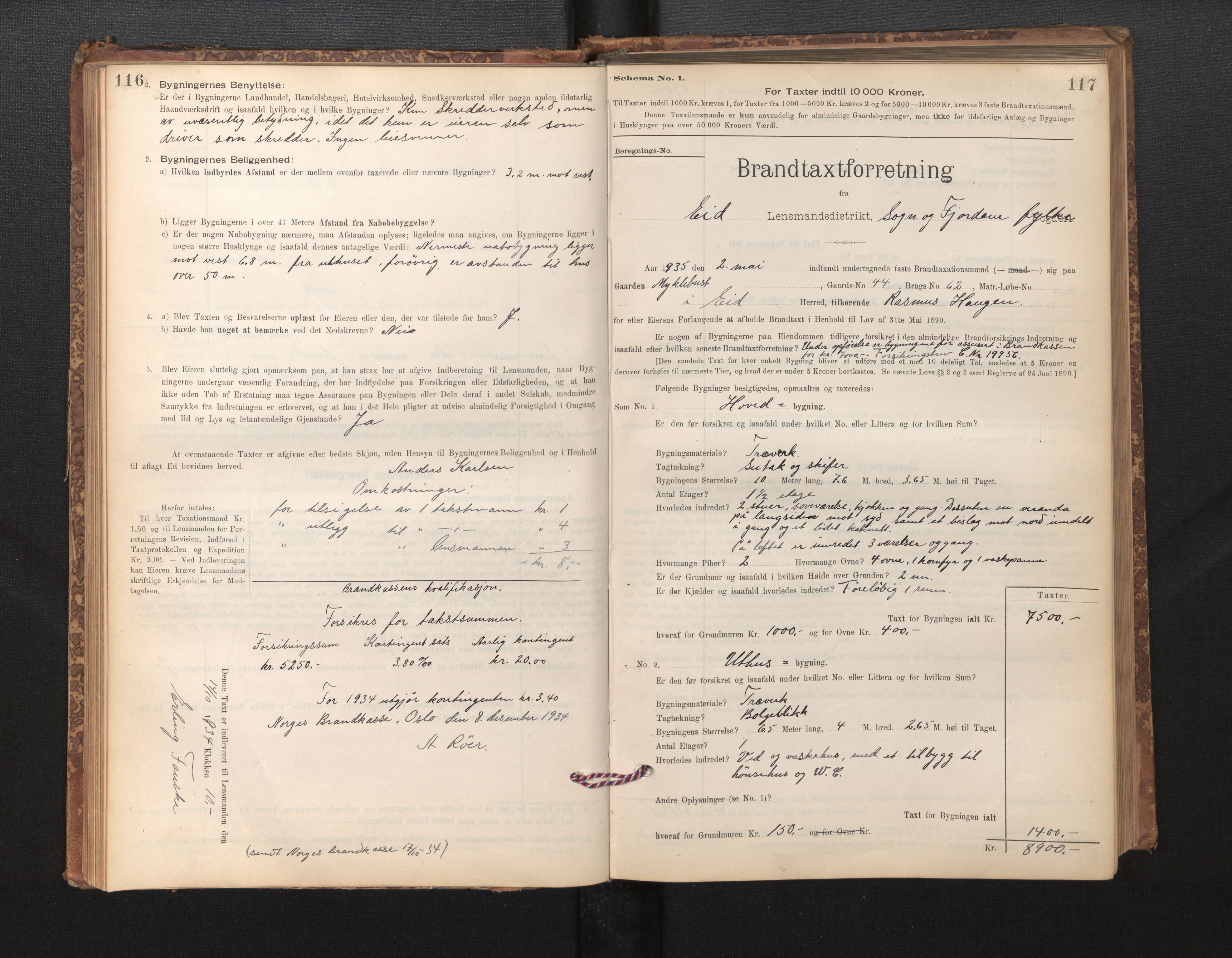 Lensmannen i Eid, SAB/A-27001/0012/L0007: Branntakstprotokoll, skjematakst, 1896-1929, p. 116-117