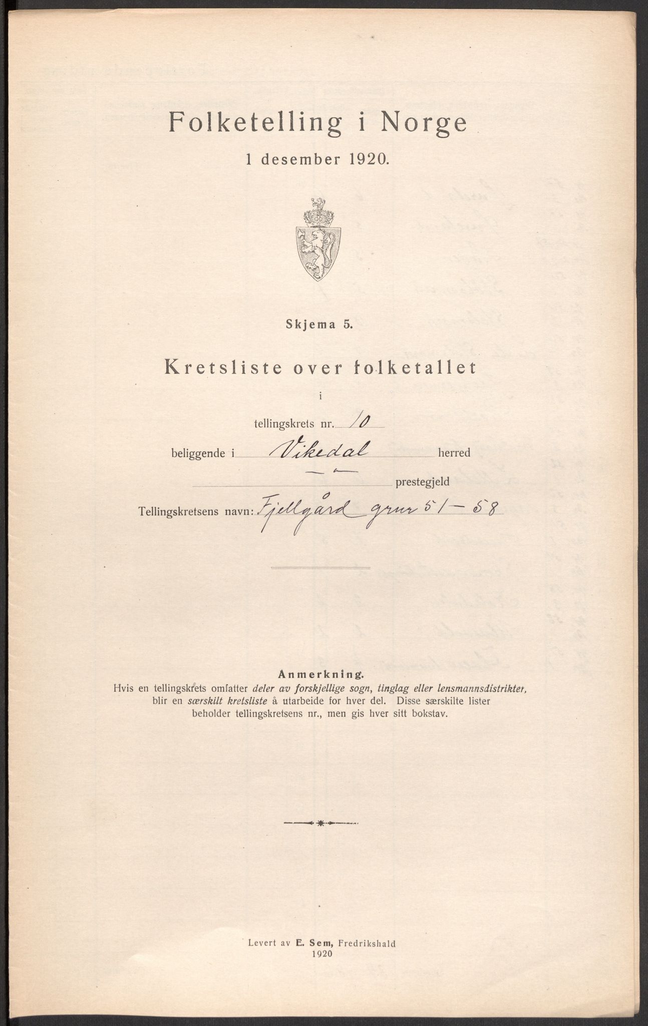 SAST, 1920 census for Vikedal, 1920, p. 99