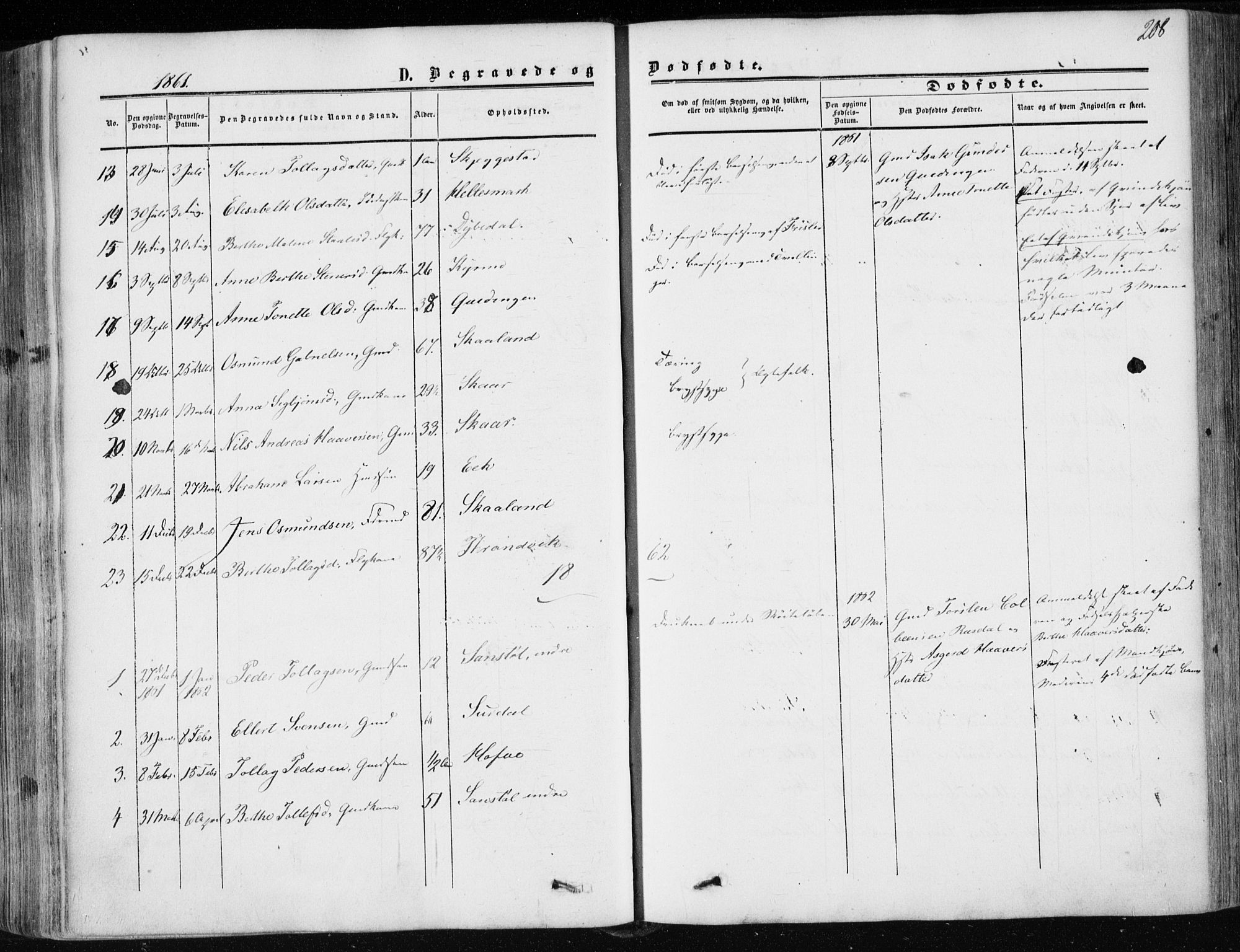 Lund sokneprestkontor, AV/SAST-A-101809/S06/L0009: Parish register (official) no. A 8, 1853-1877, p. 208