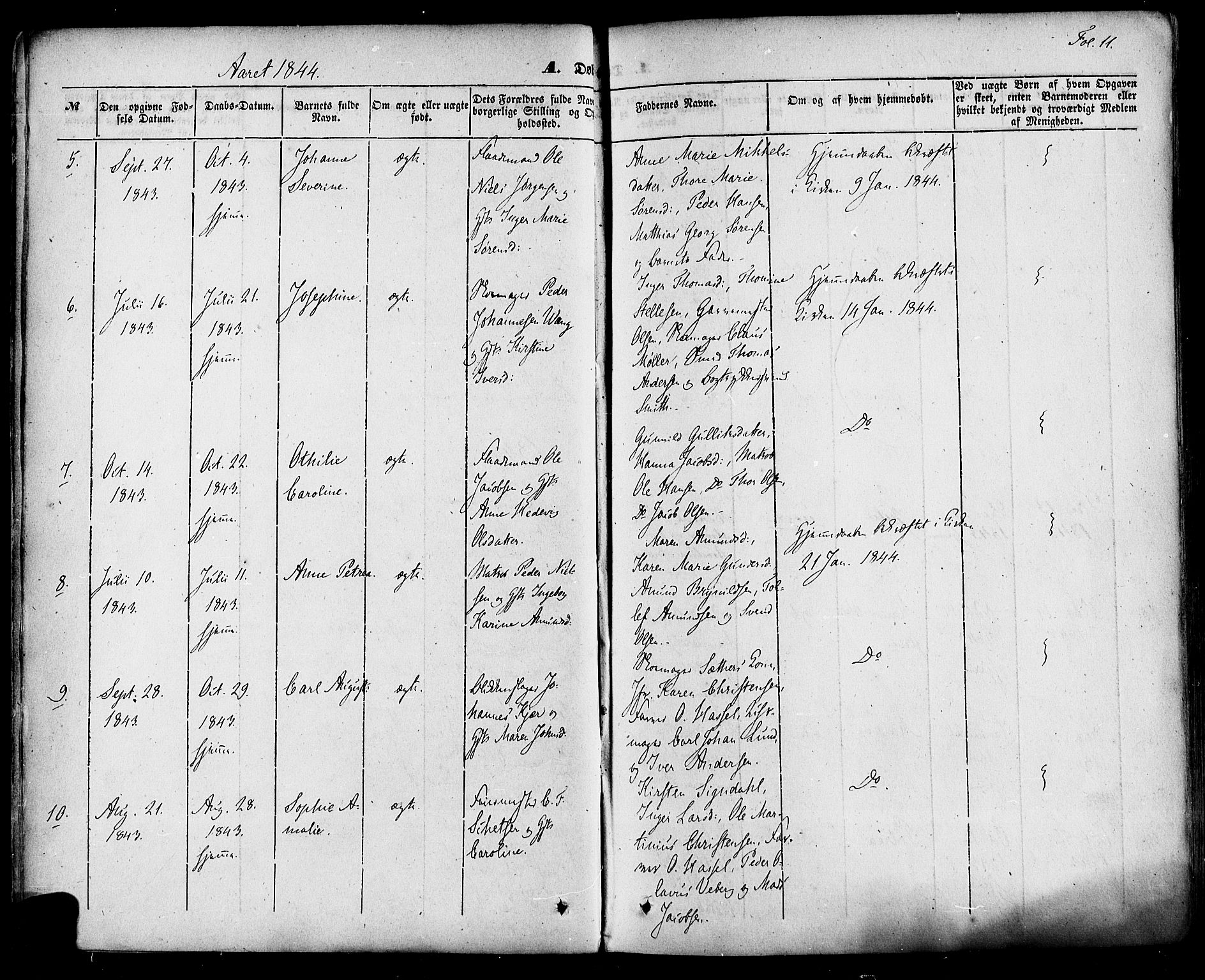 Skien kirkebøker, AV/SAKO-A-302/F/Fa/L0006a: Parish register (official) no. 6A, 1843-1856, p. 11