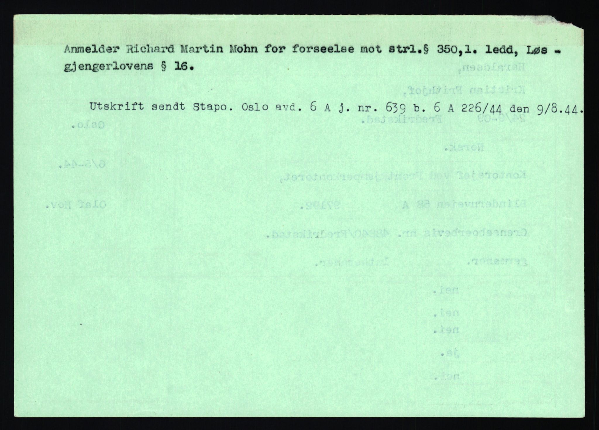 Statspolitiet - Hovedkontoret / Osloavdelingen, AV/RA-S-1329/C/Ca/L0006: Hanche - Hokstvedt, 1943-1945, p. 1812