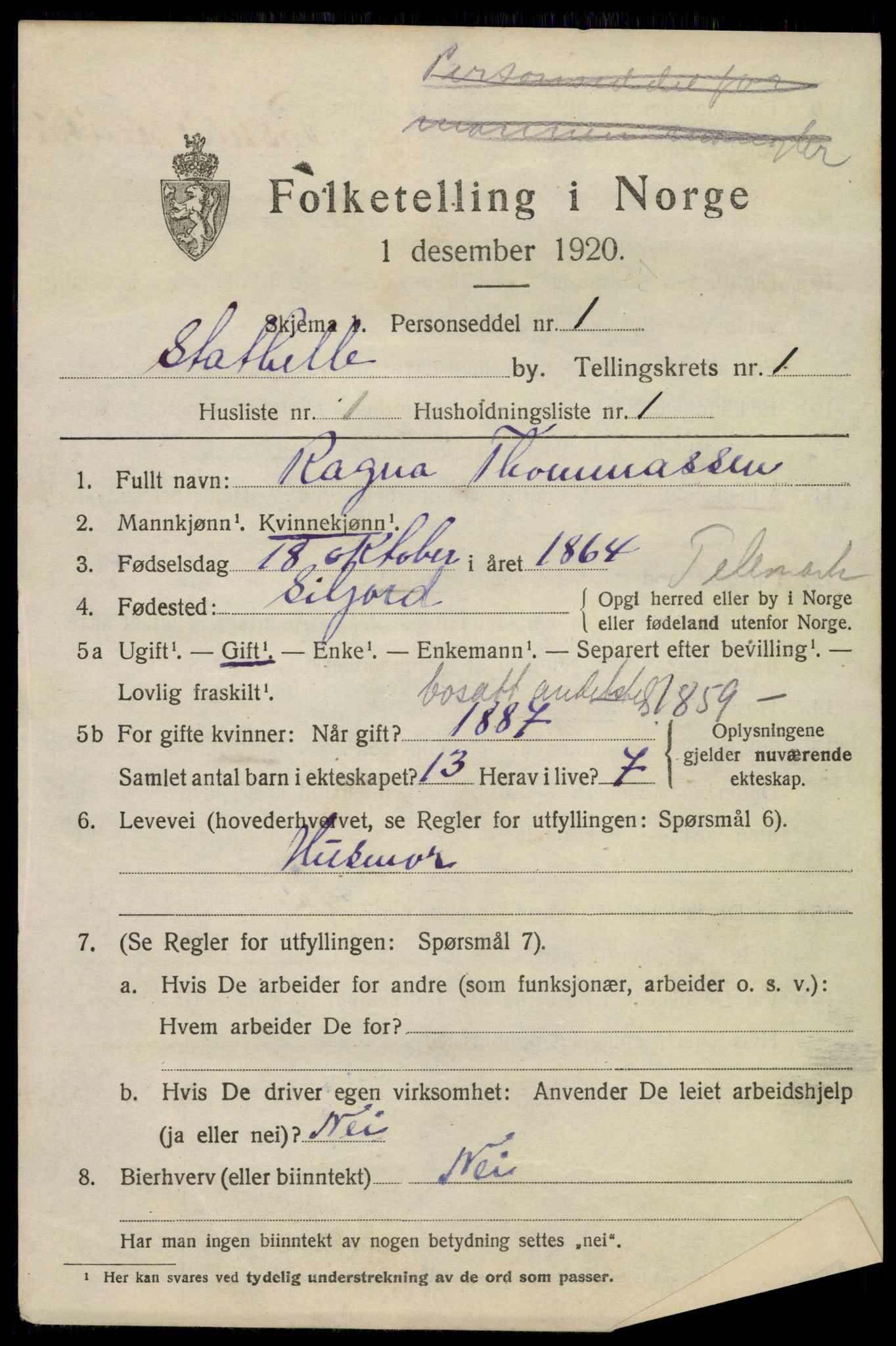 SAKO, 1920 census for Stathelle, 1920, p. 535