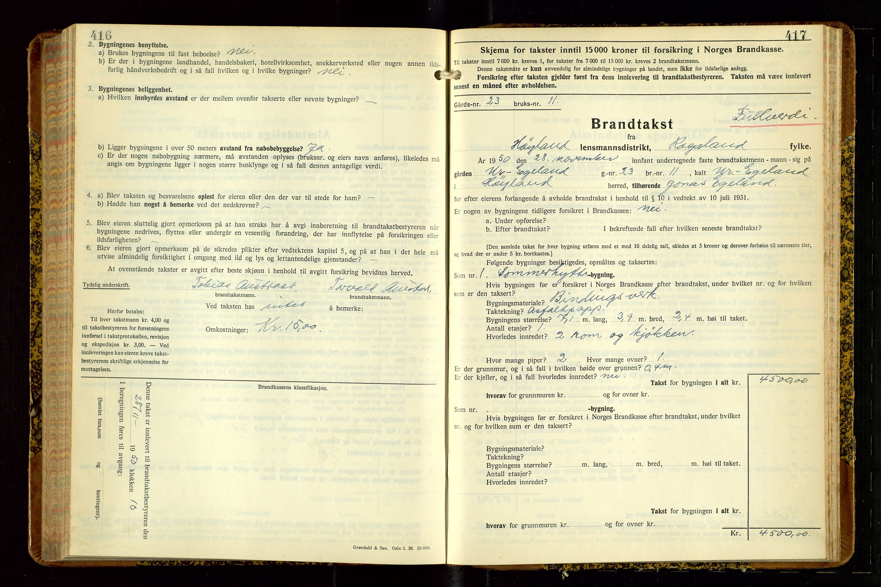 Høyland/Sandnes lensmannskontor, AV/SAST-A-100166/Gob/L0008: "Branntakstprotokoll", 1940-1952, p. 416-417