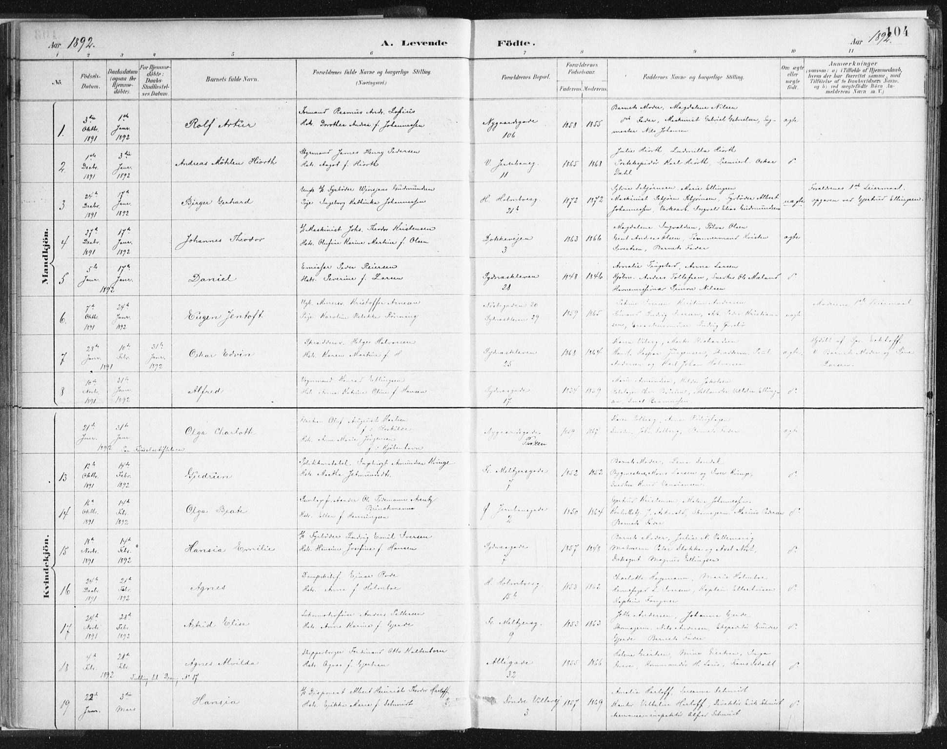 Johanneskirken sokneprestembete, AV/SAB-A-76001/H/Haa/L0001: Parish register (official) no. A 1, 1885-1900, p. 104