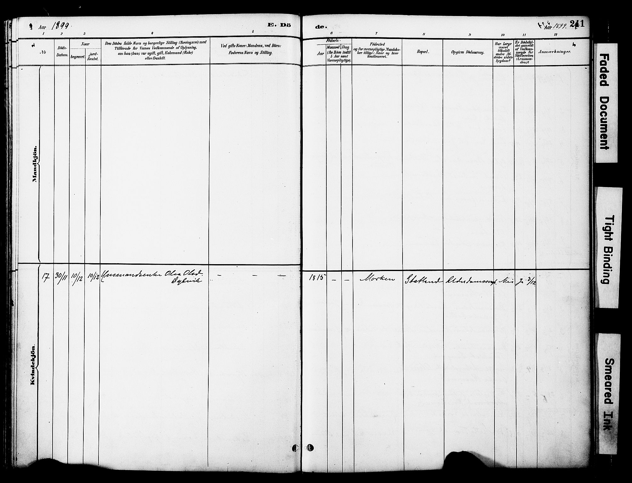 Ministerialprotokoller, klokkerbøker og fødselsregistre - Nord-Trøndelag, SAT/A-1458/774/L0628: Parish register (official) no. 774A02, 1887-1903, p. 241