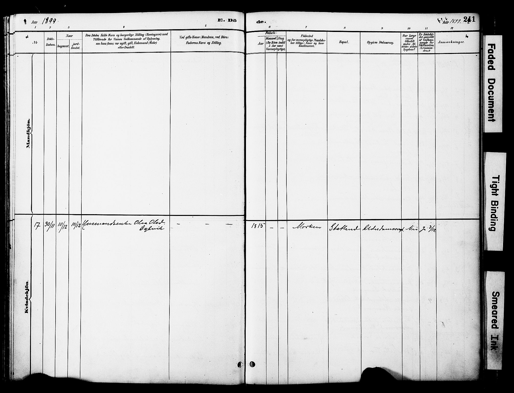 Ministerialprotokoller, klokkerbøker og fødselsregistre - Nord-Trøndelag, AV/SAT-A-1458/774/L0628: Parish register (official) no. 774A02, 1887-1903, p. 241