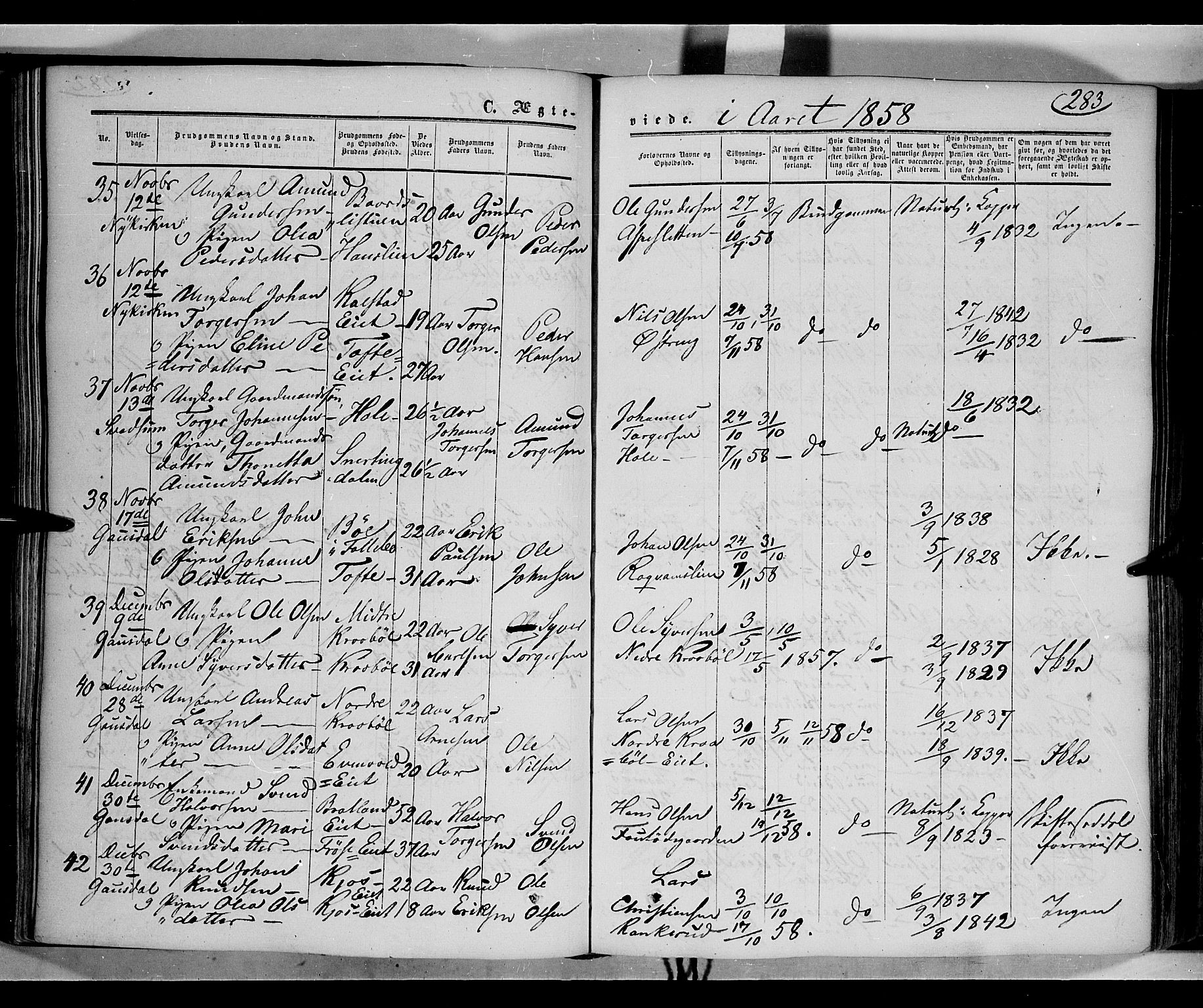 Gausdal prestekontor, SAH/PREST-090/H/Ha/Haa/L0008: Parish register (official) no. 8, 1850-1861, p. 283