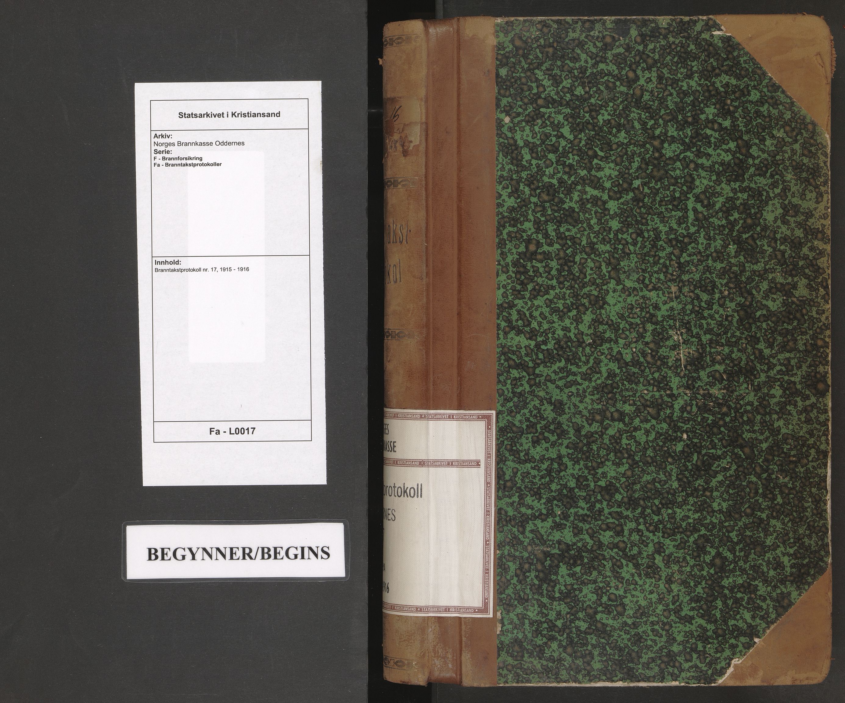 Norges Brannkasse Oddernes, SAK/2241-0042/F/Fa/L0017: Branntakstprotokoll nr. 17, 1915-1916