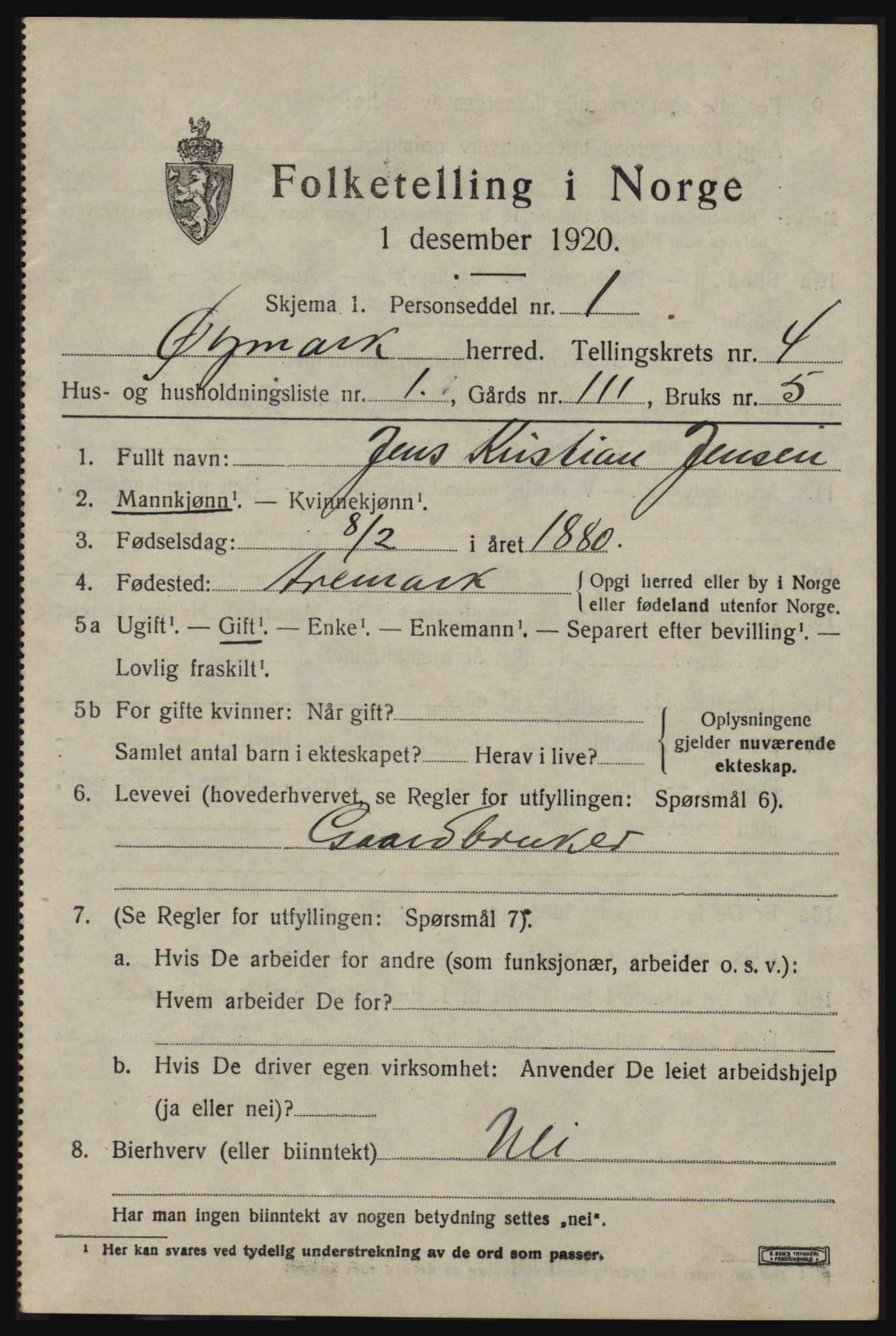 SAO, 1920 census for Øymark, 1920, p. 3153