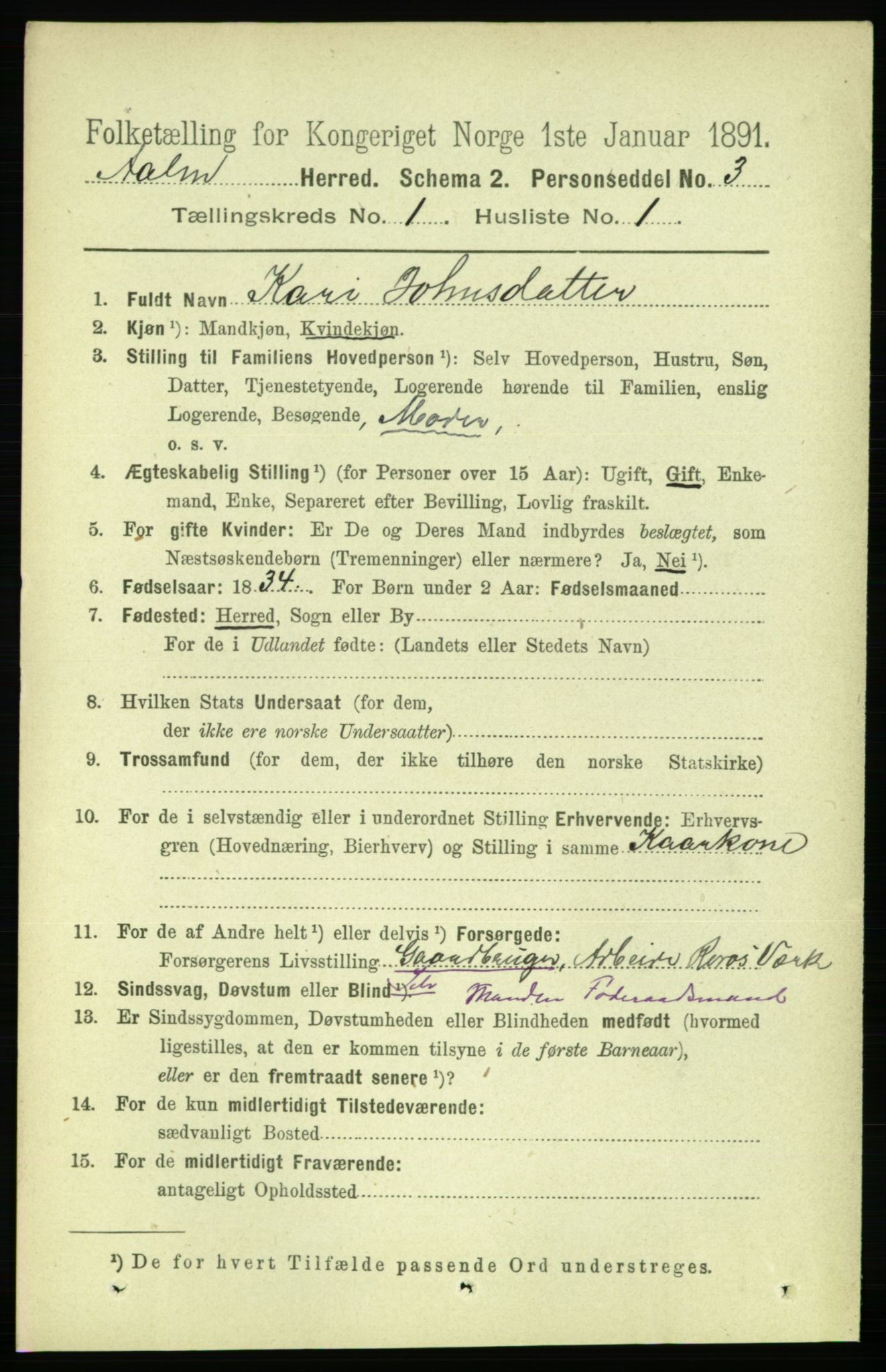 RA, 1891 census for 1644 Ålen, 1891, p. 68